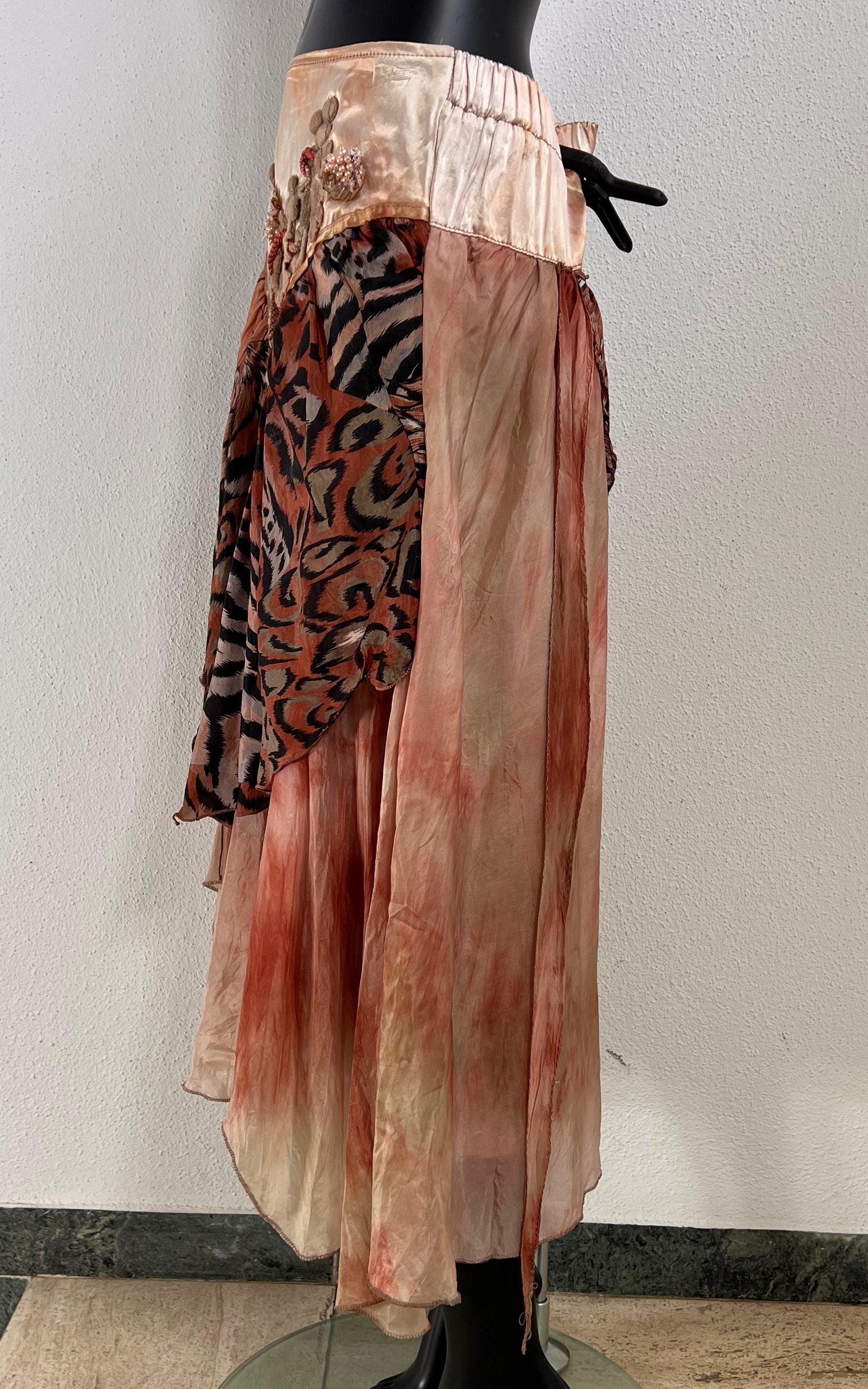 Vintage 80s Silk Embroidery Skirt
