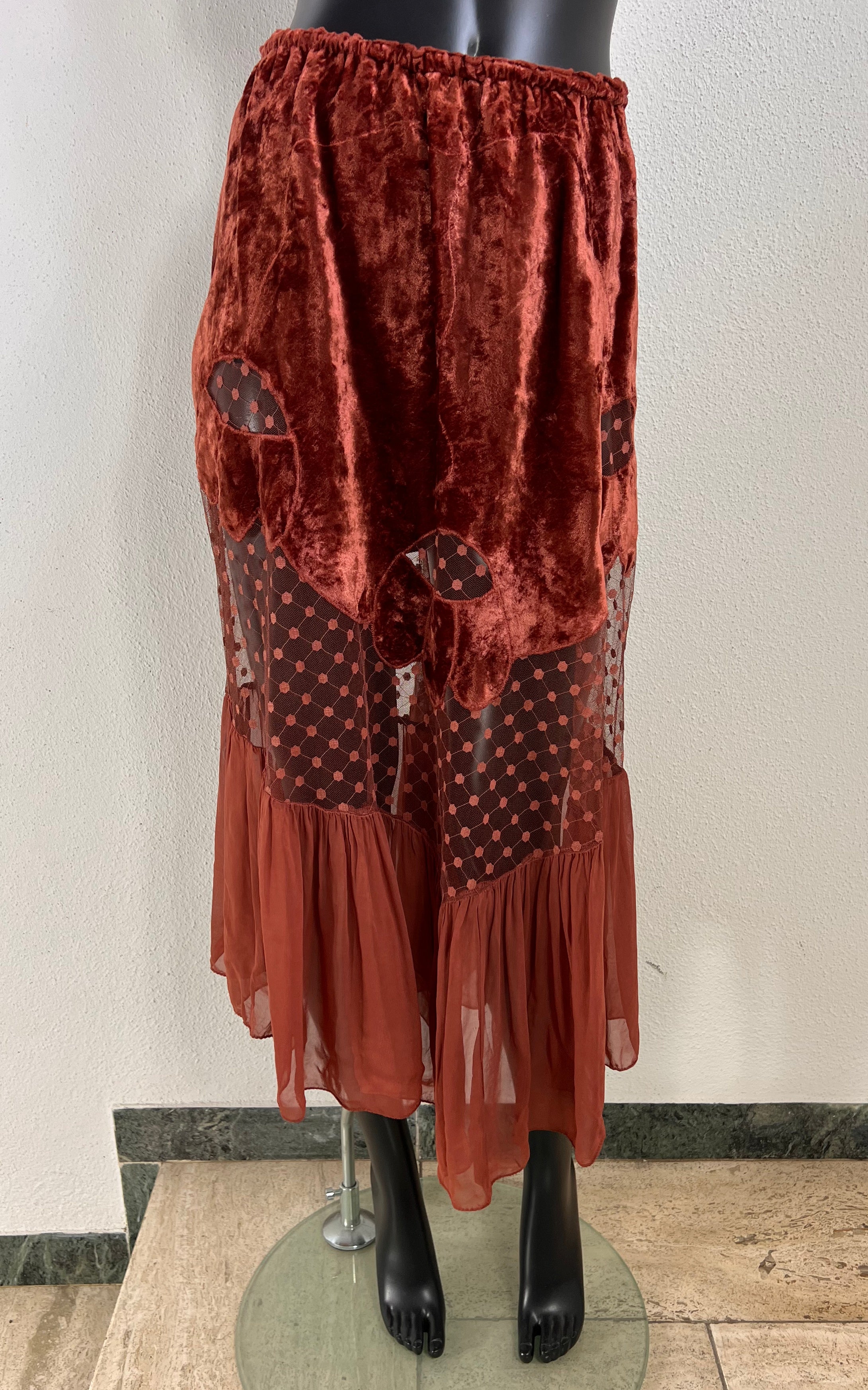 Vintage Coral Velvet Lace Skirt