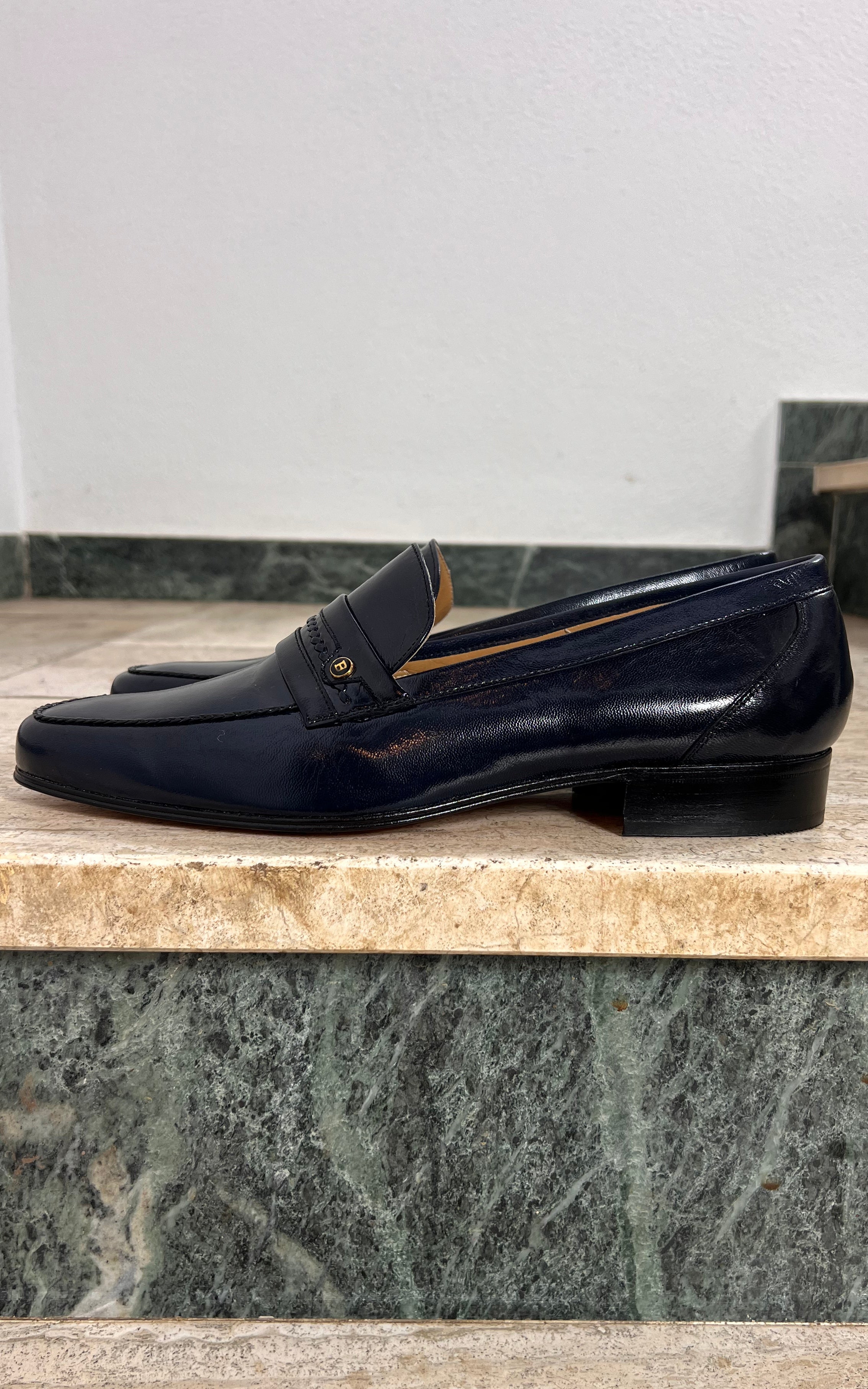 Vintage MENS Jean Dumas Navy Blue Leather Loafers 44