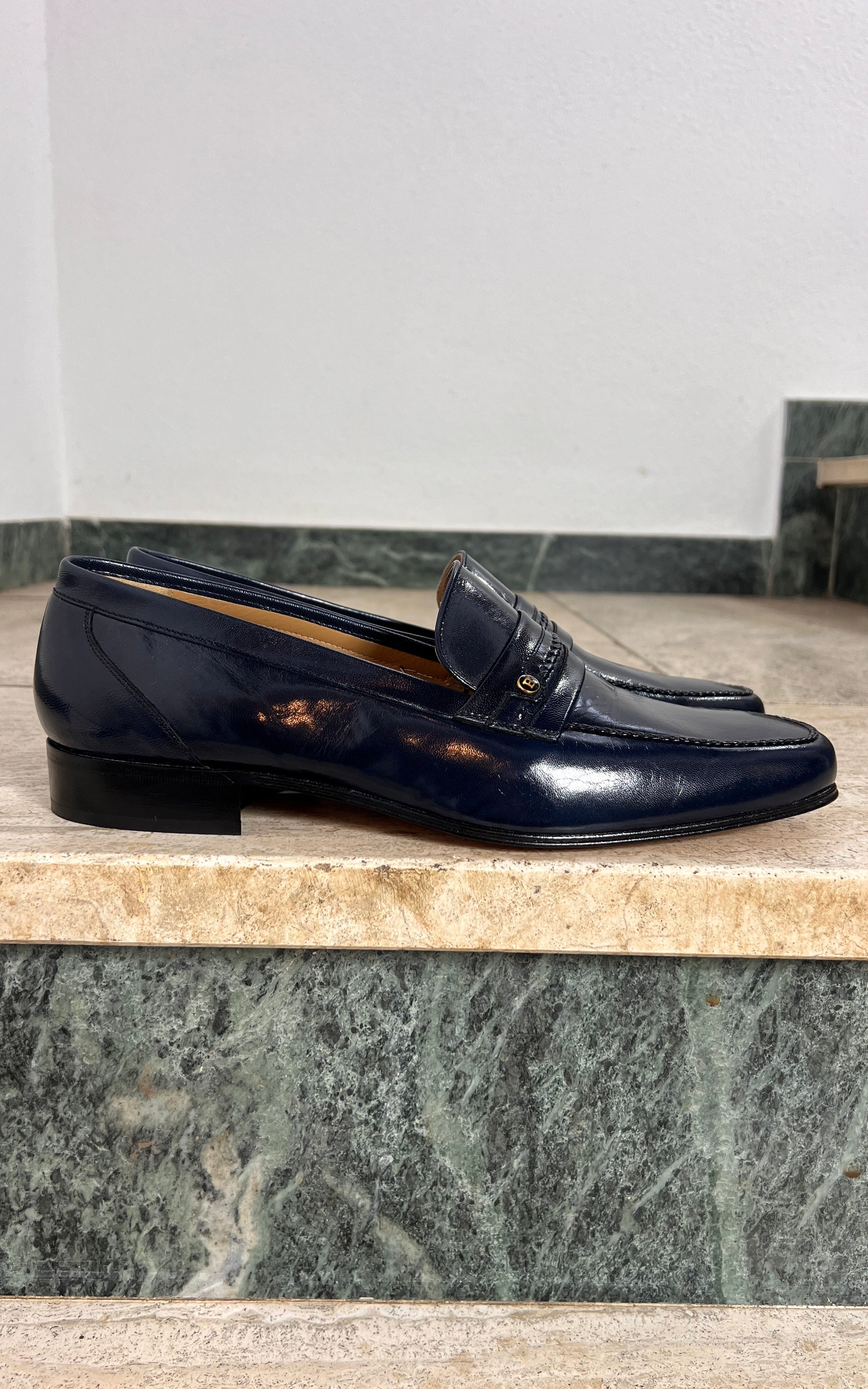 Vintage MENS Jean Dumas Navy Blue Leather Loafers 44