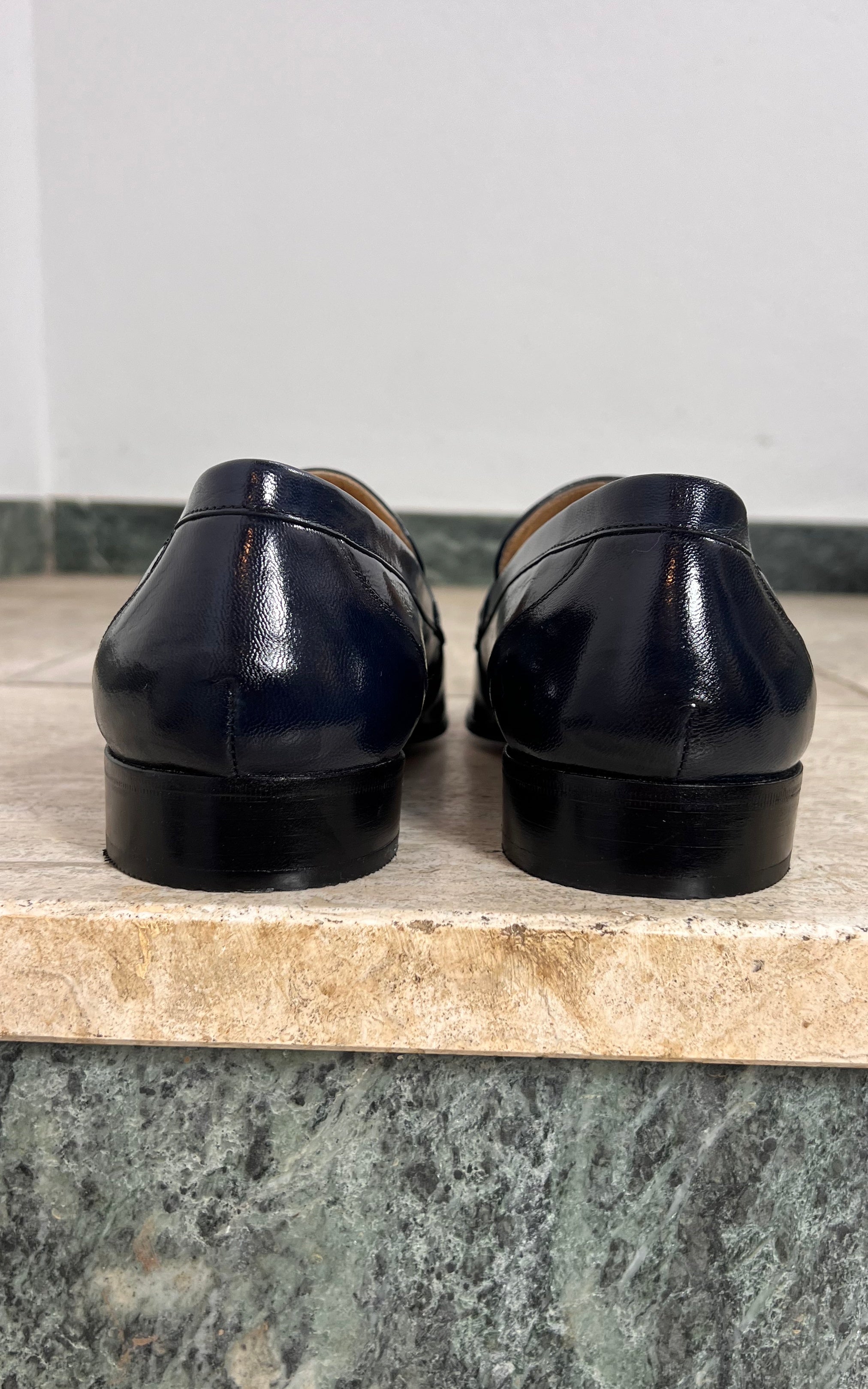 Vintage MENS Jean Dumas Navy Blue Leather Loafers 44