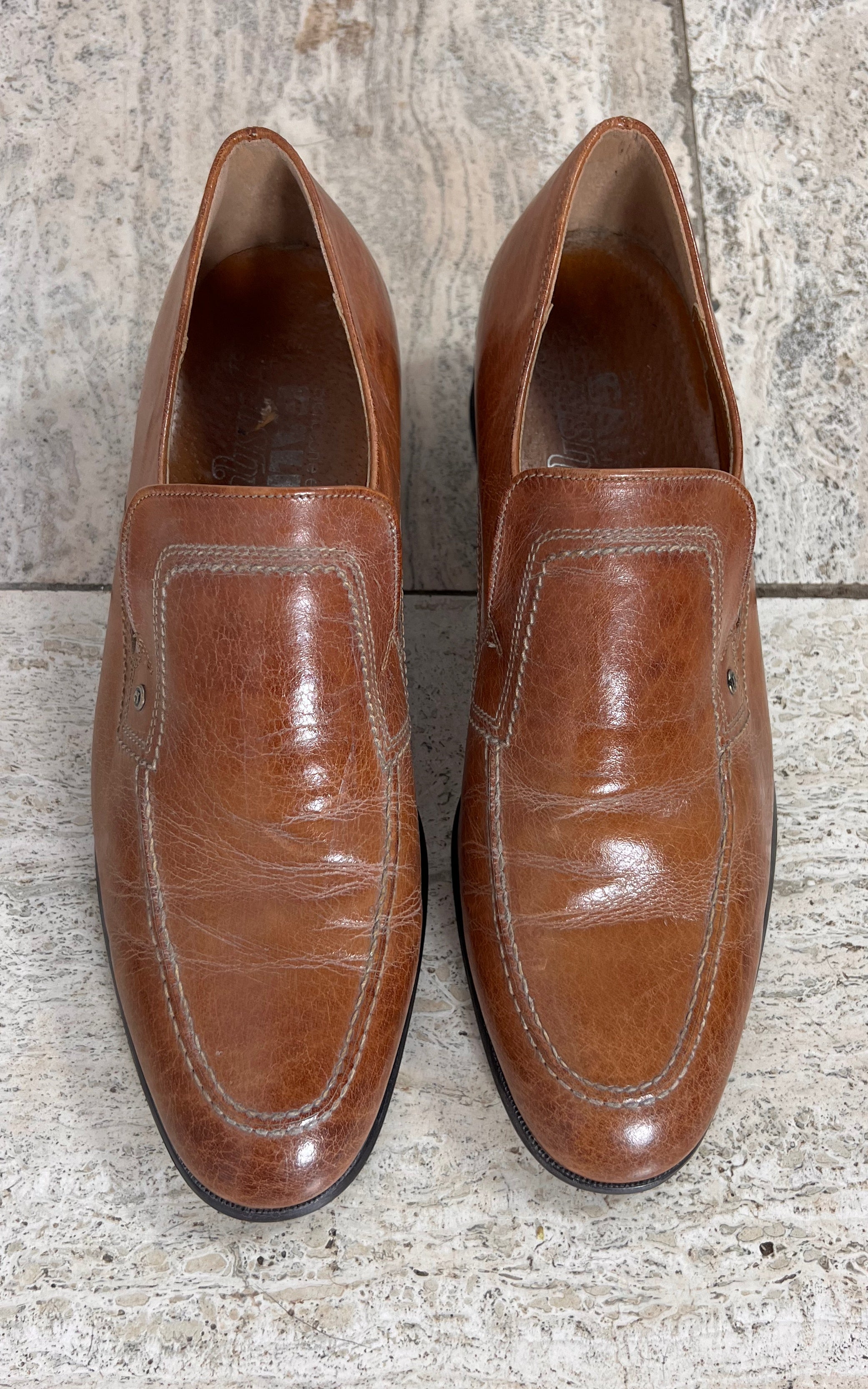 Vintage Mens 70s Leather Heeled Loafers 43