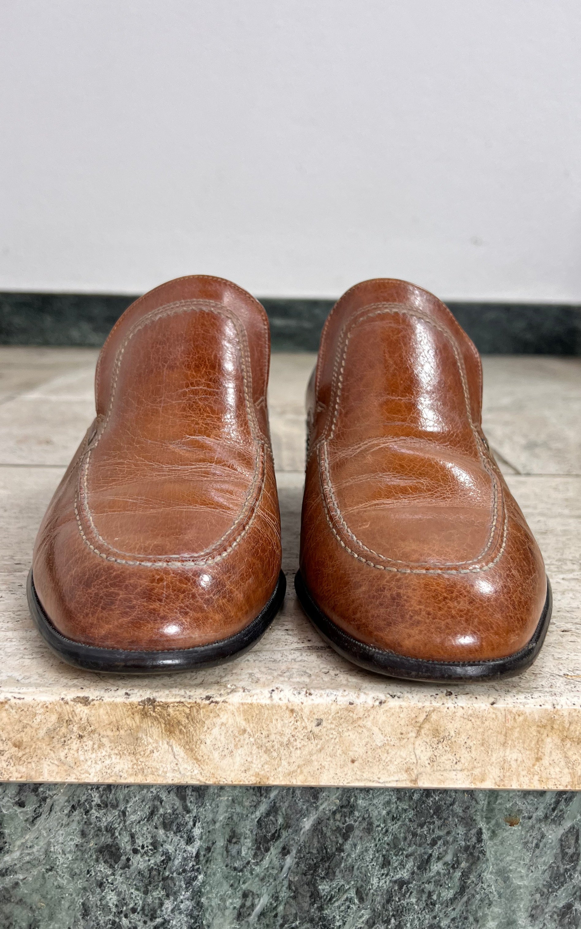 Vintage Mens 70s Leather Heeled Loafers 43