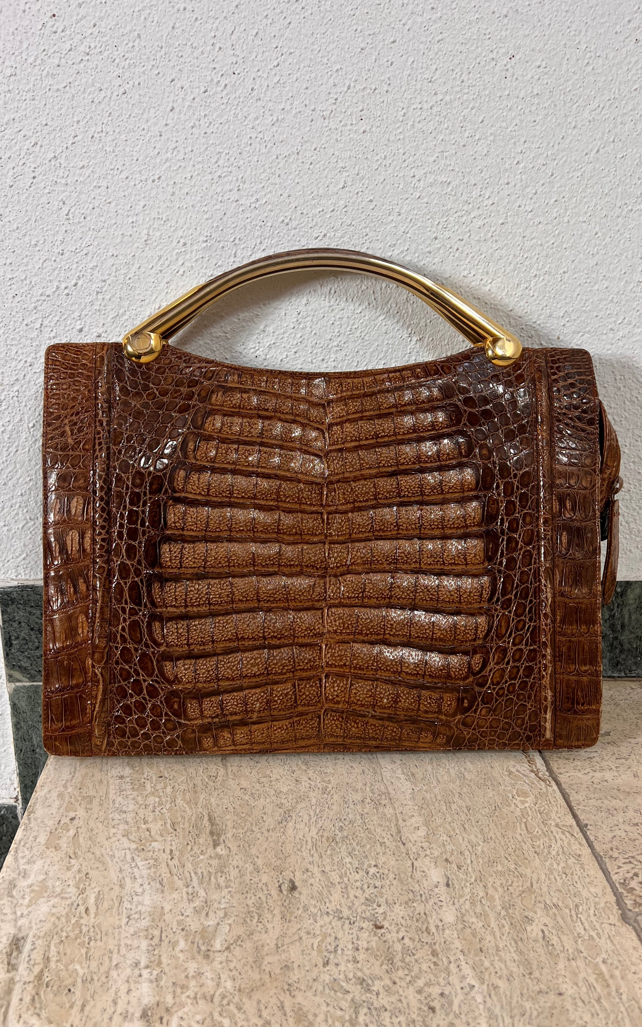 Vintage 70s Crocodile Skin Handbag