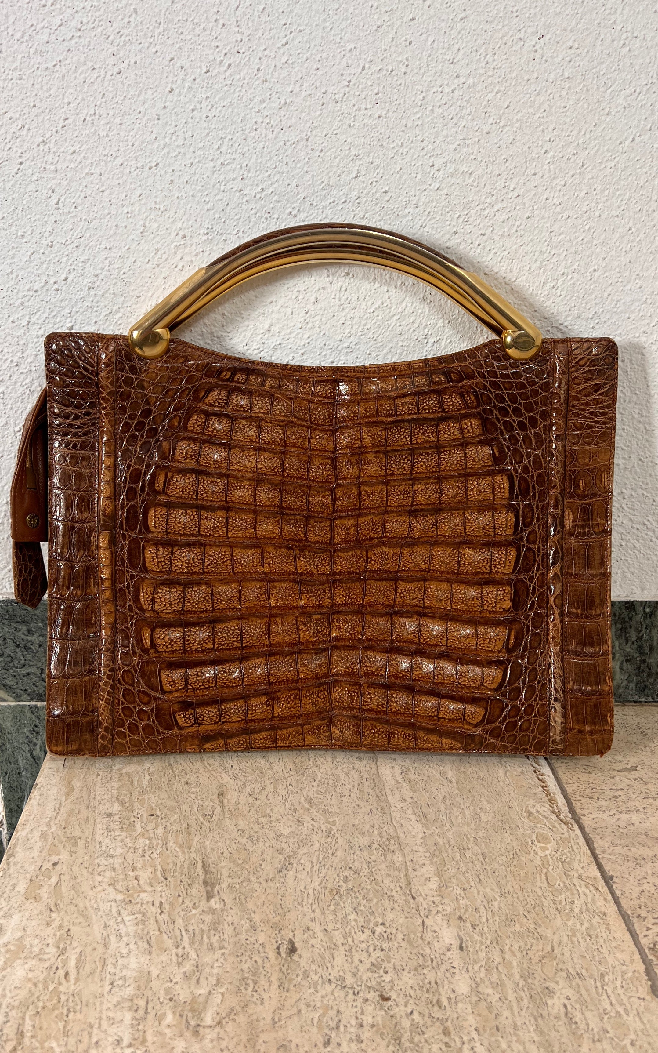 Vintage 70s Crocodile Skin Handbag