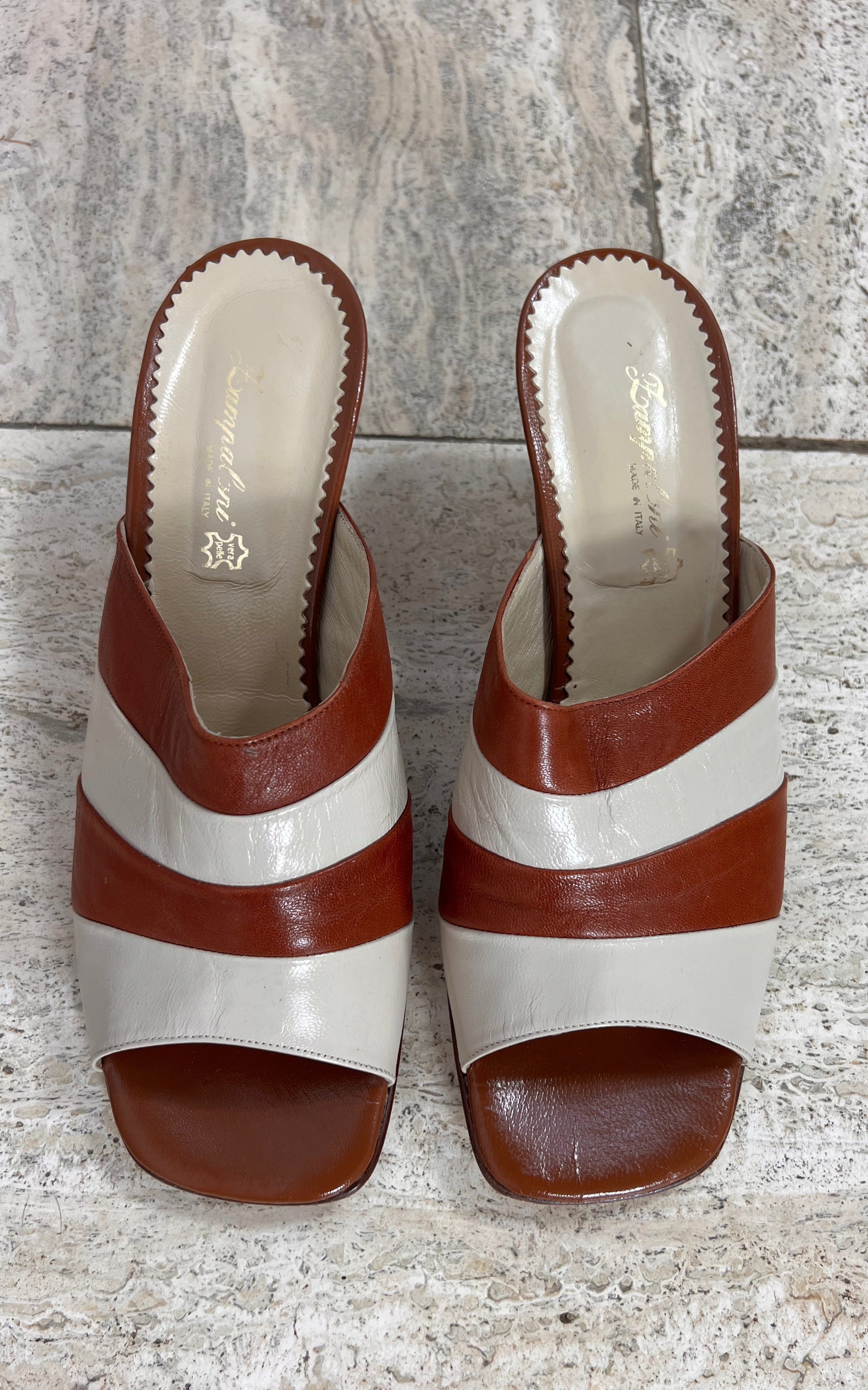 Vintage Italian Two-Tone Leather Mules 41