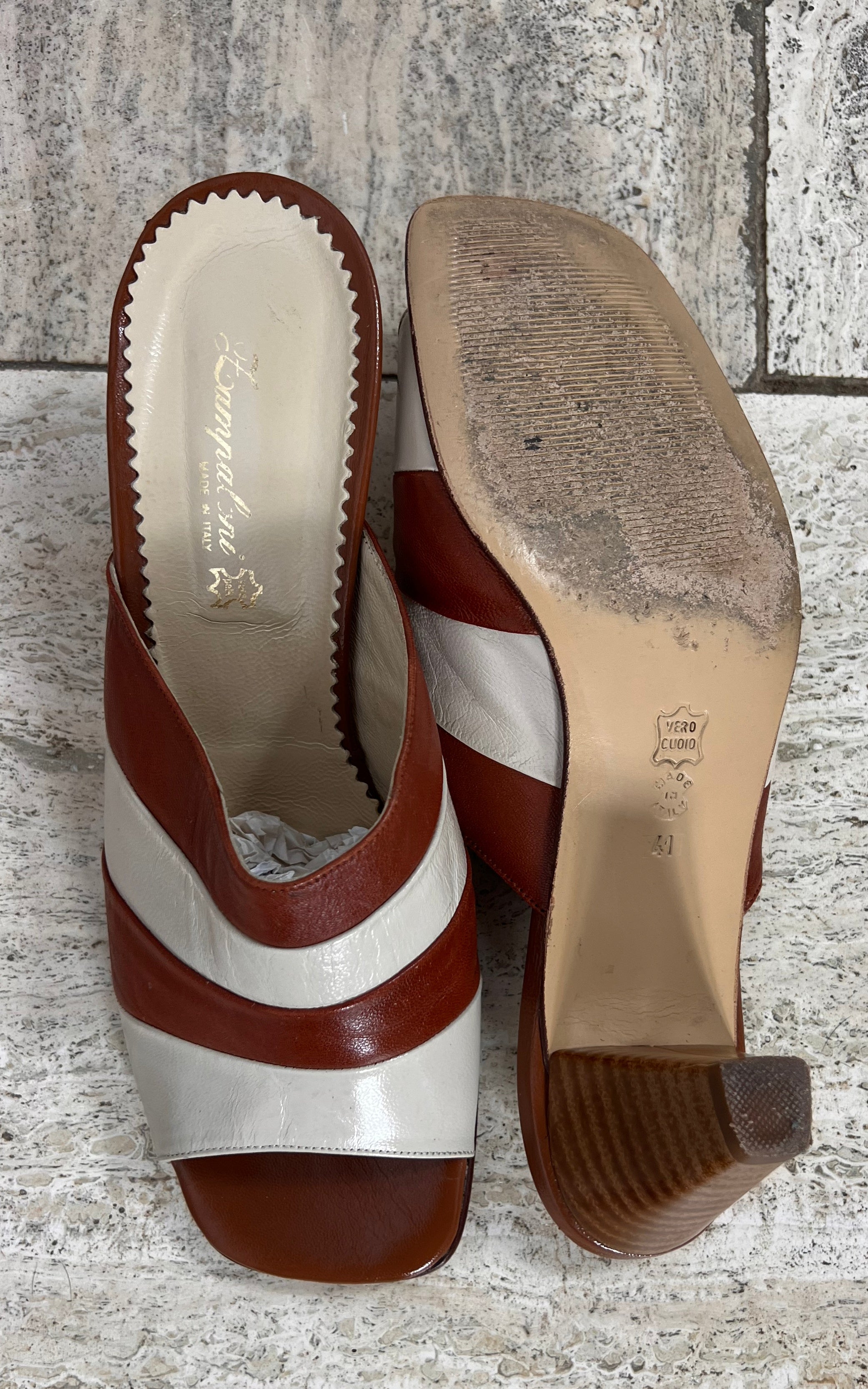 Vintage Italian Two-Tone Leather Mules 41