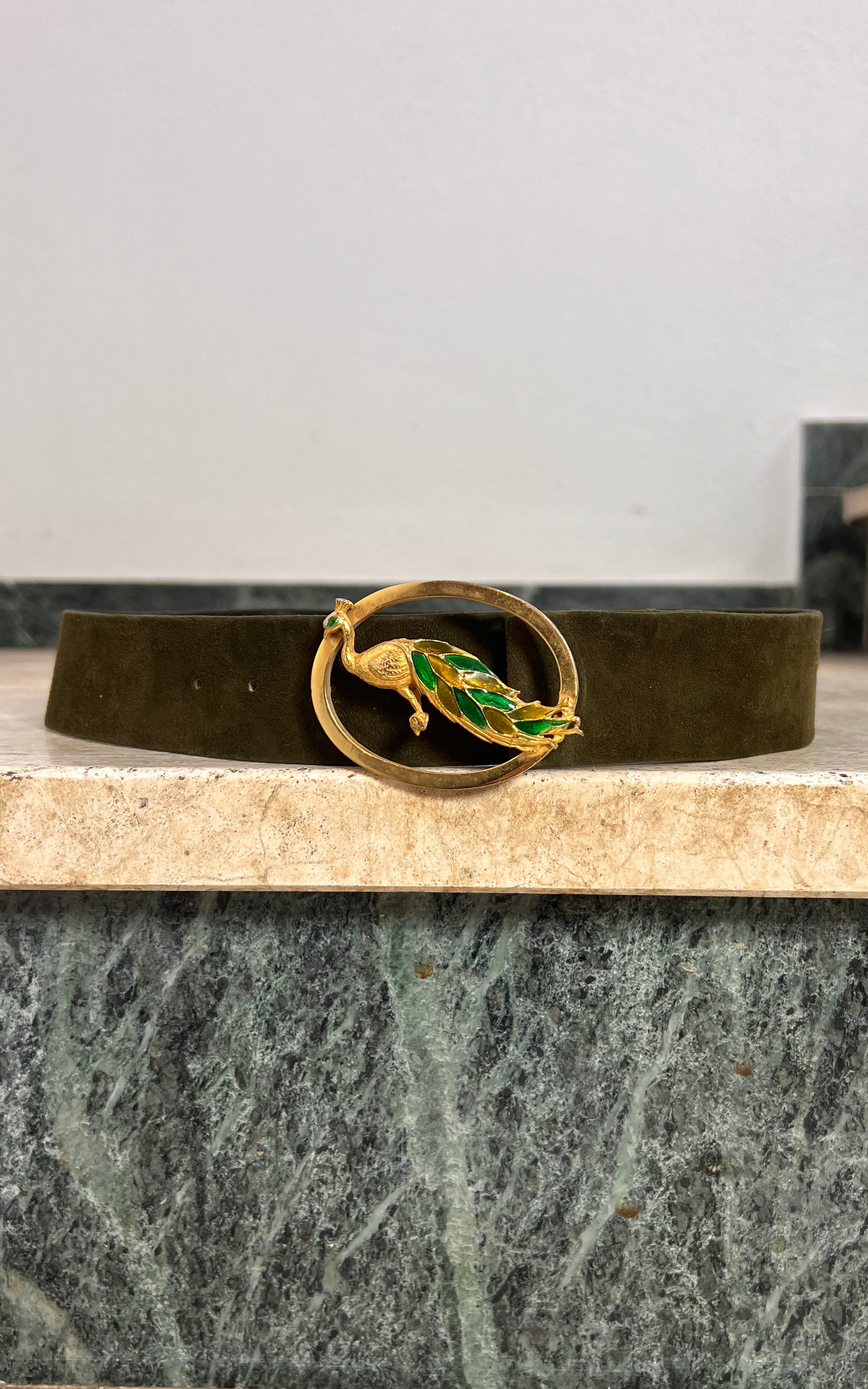 Vintage Suede Olive Peacock Belt