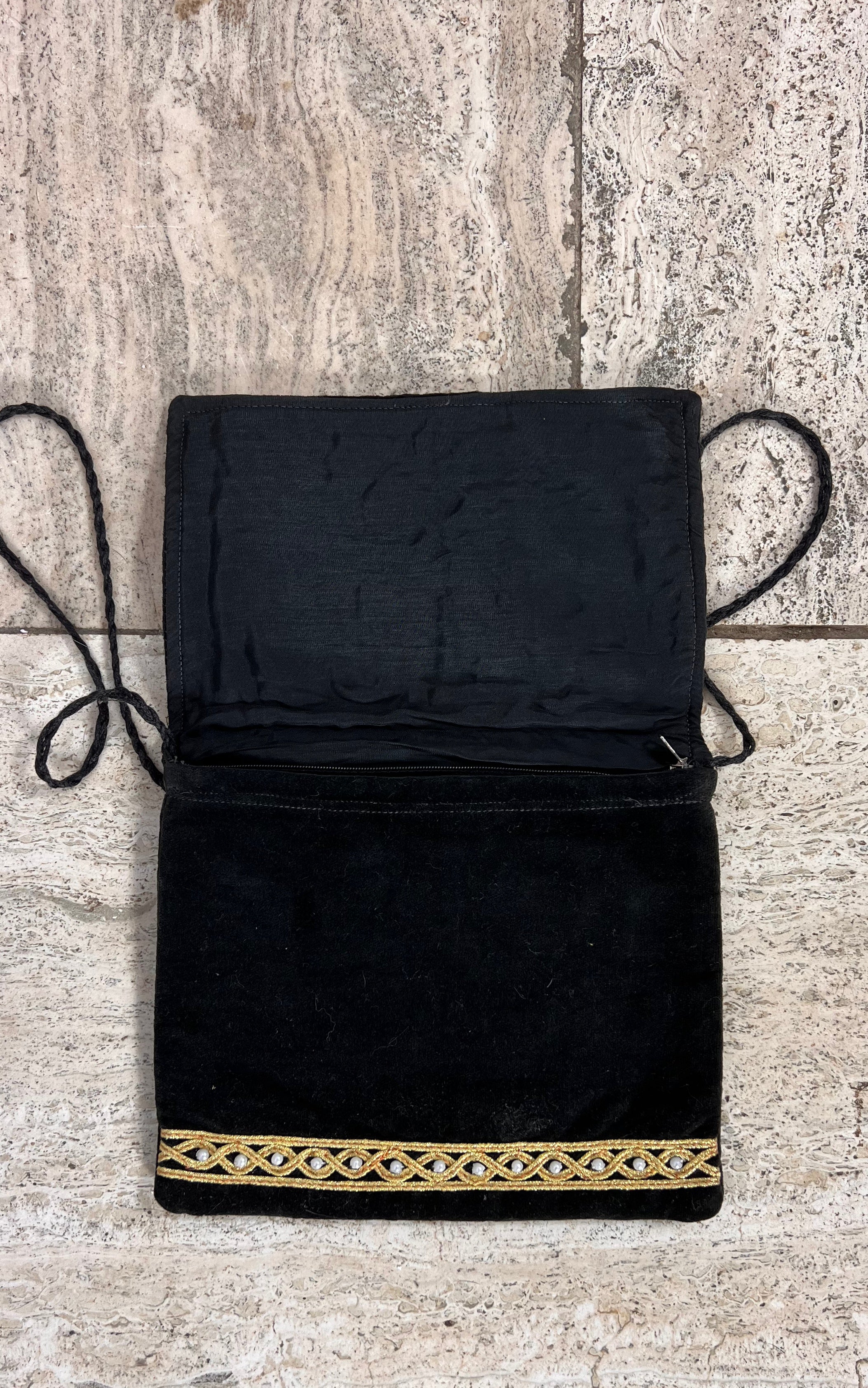 Vintage Bohemian Embroidered Velvet Bag with Mirror Work