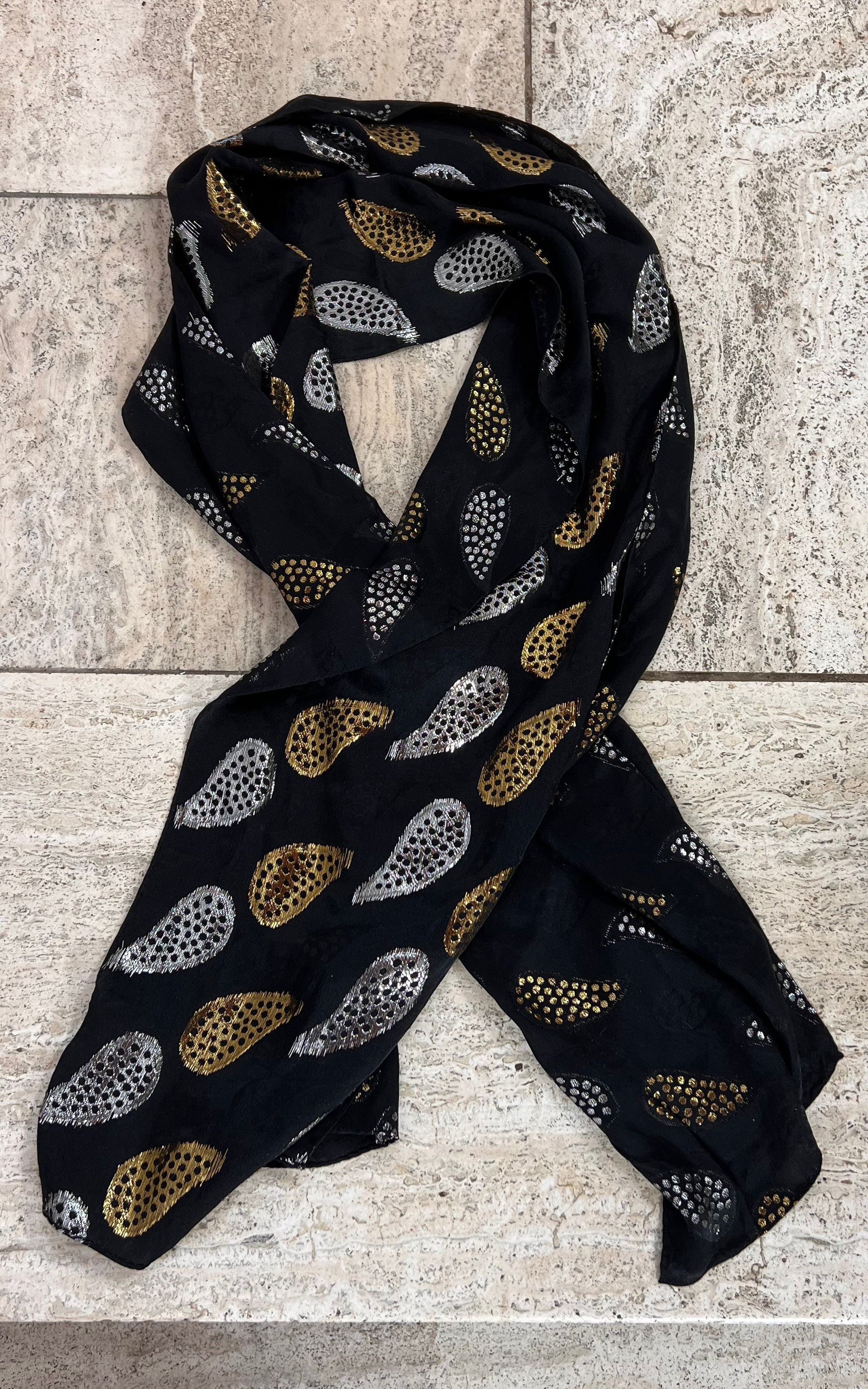 Vintage Lame and Silk Paisley Skinny Scarf
