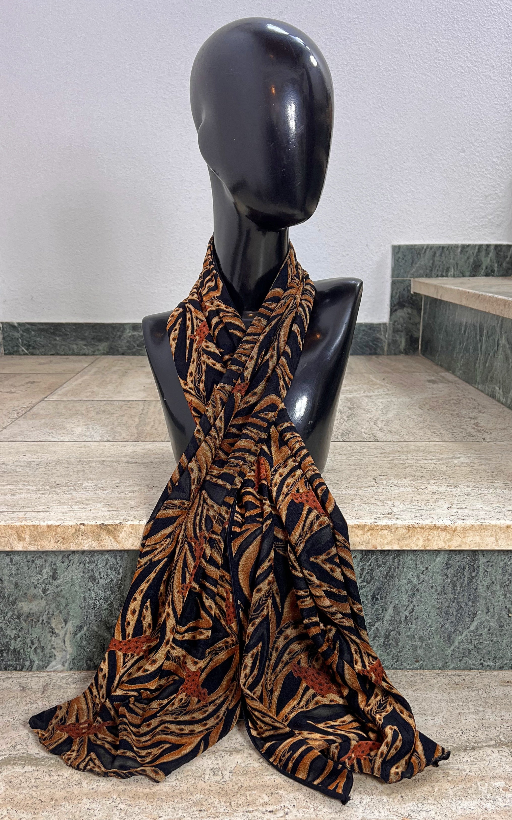 Vintage Burn Out Tiger Skinny Scarf