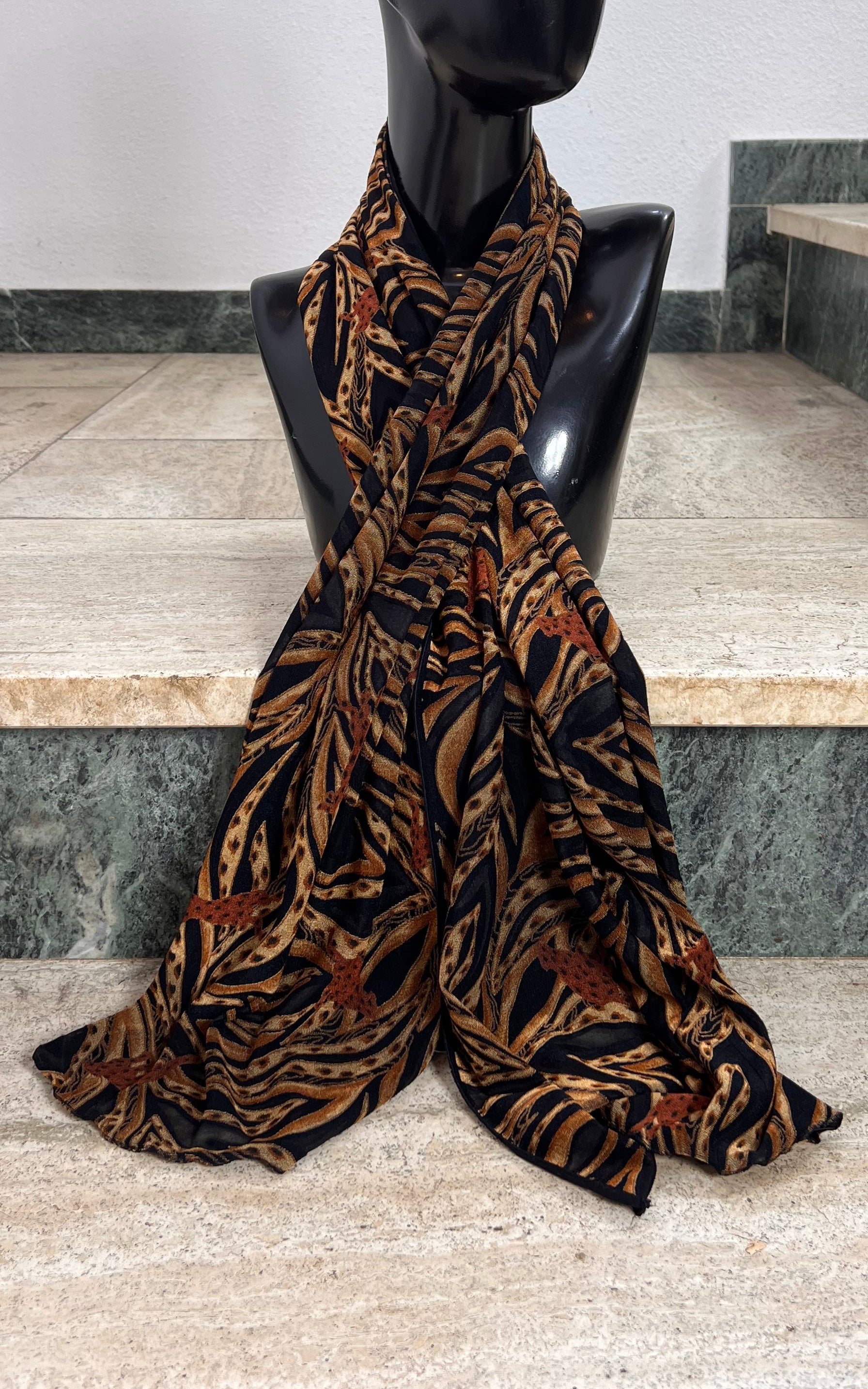 Vintage Burn Out Tiger Skinny Scarf