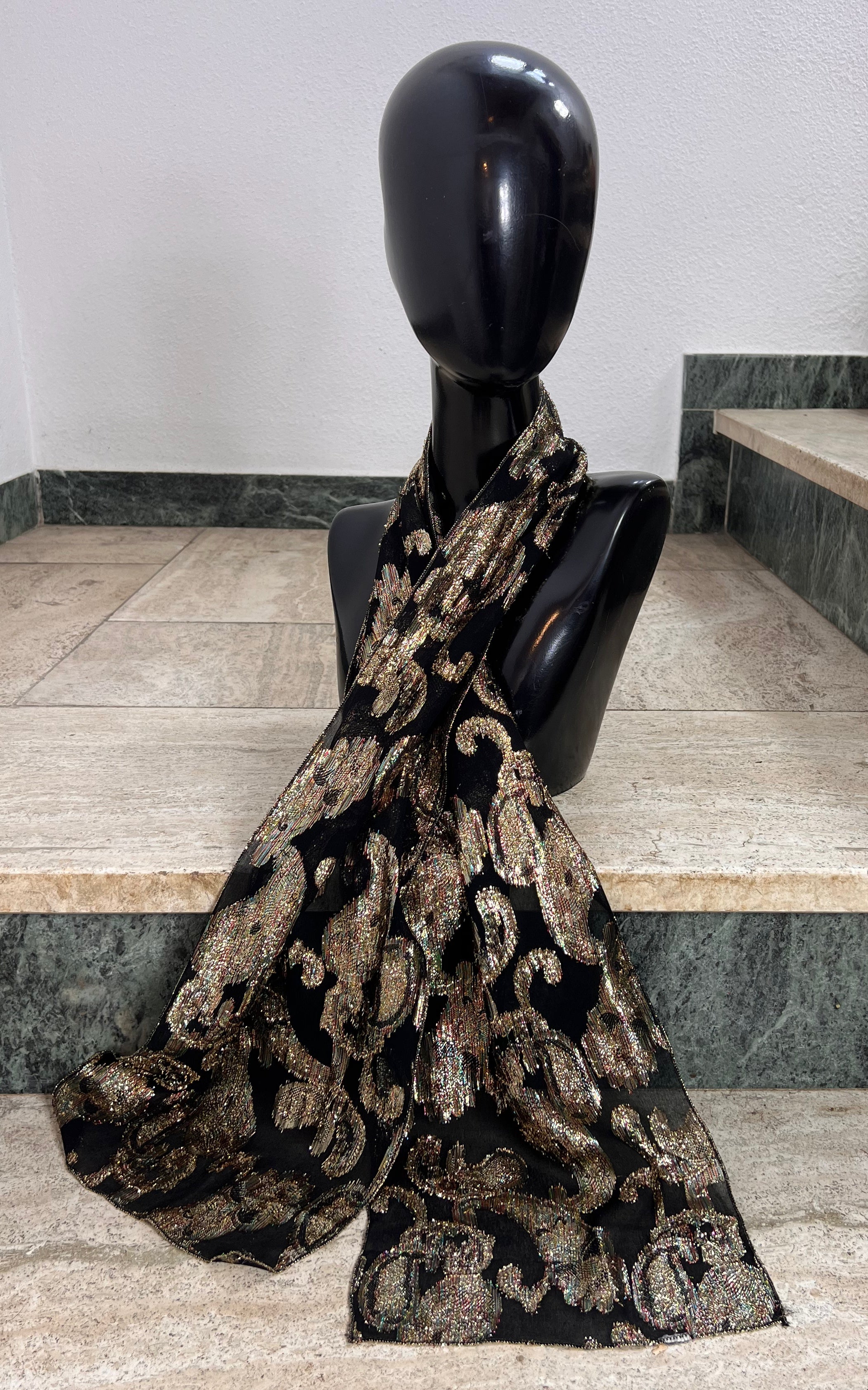 Vintage Lame & Silk Paisley Skinny Scarf