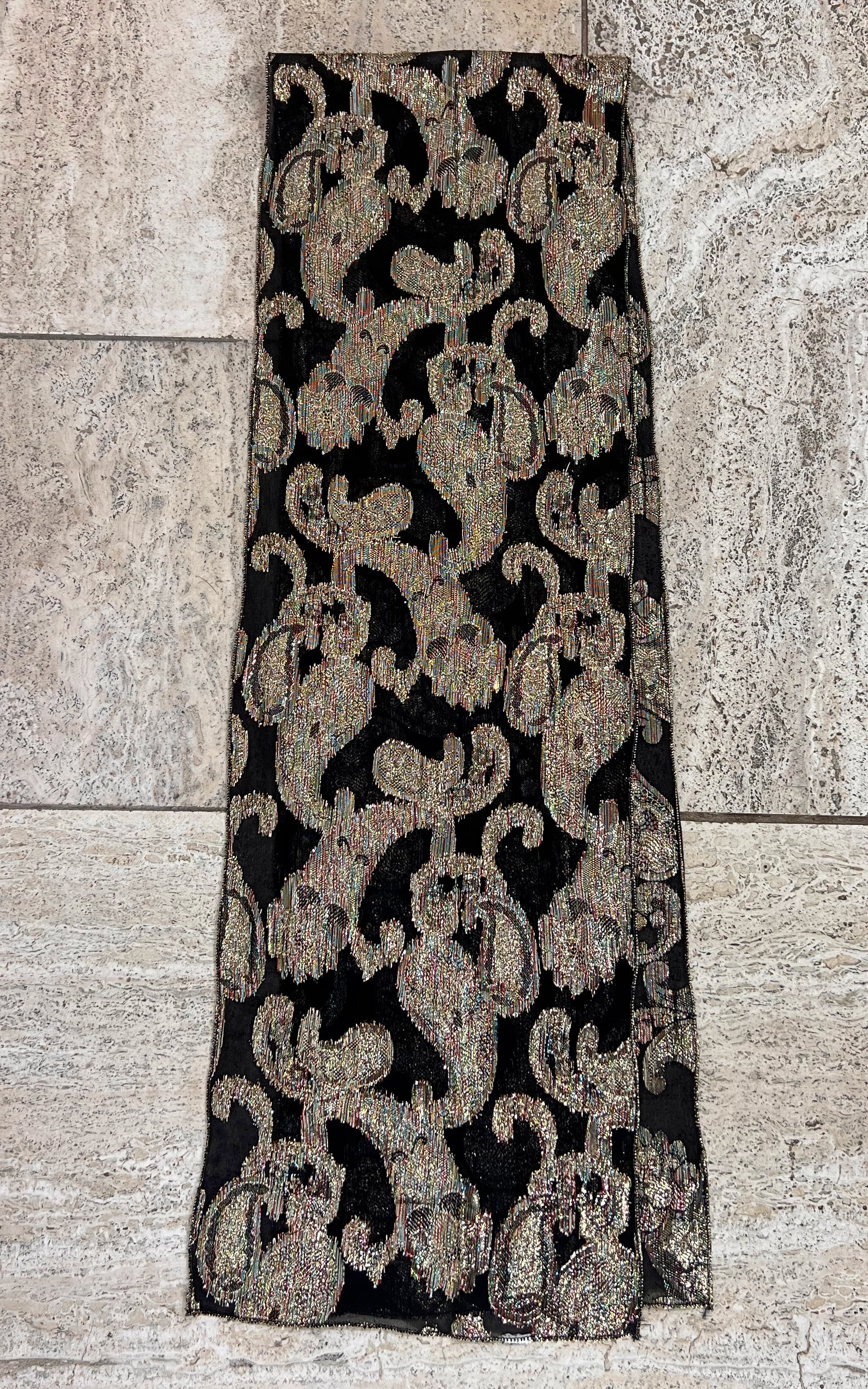 Vintage Lame & Silk Paisley Skinny Scarf