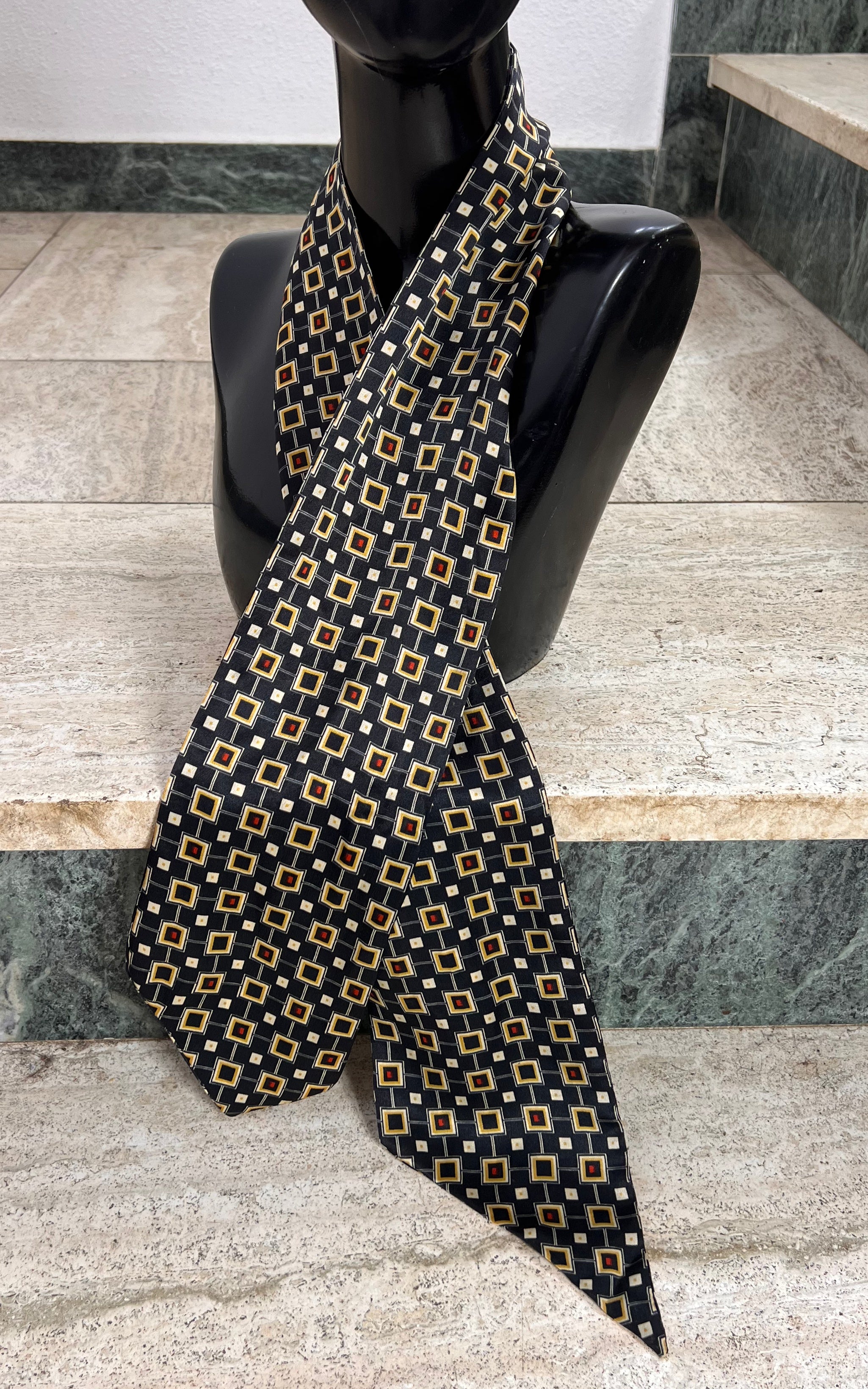 Vintage Geometric Silk Skinny Scarf