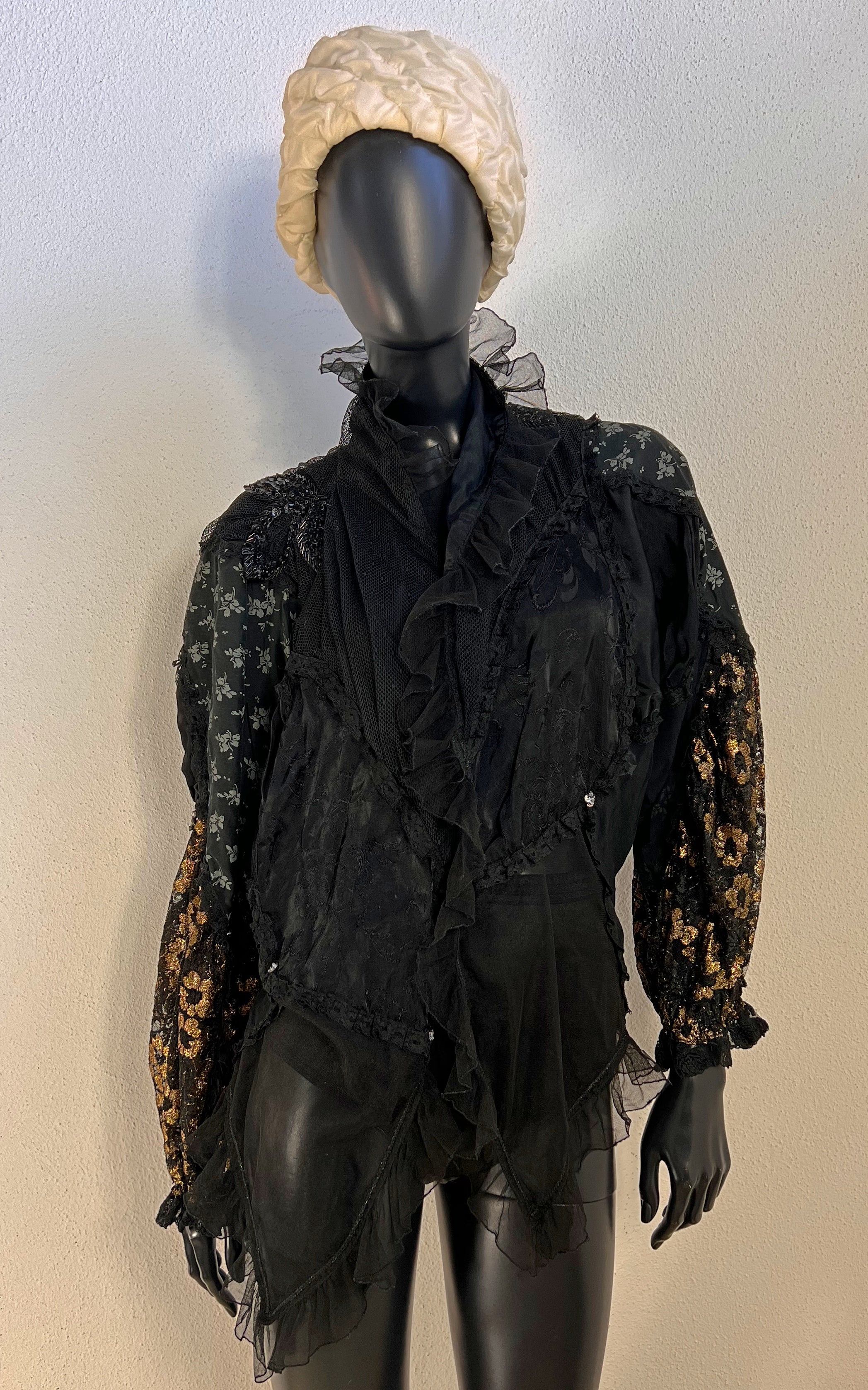 Vintage 80s Black Romantic Tulle Blouse