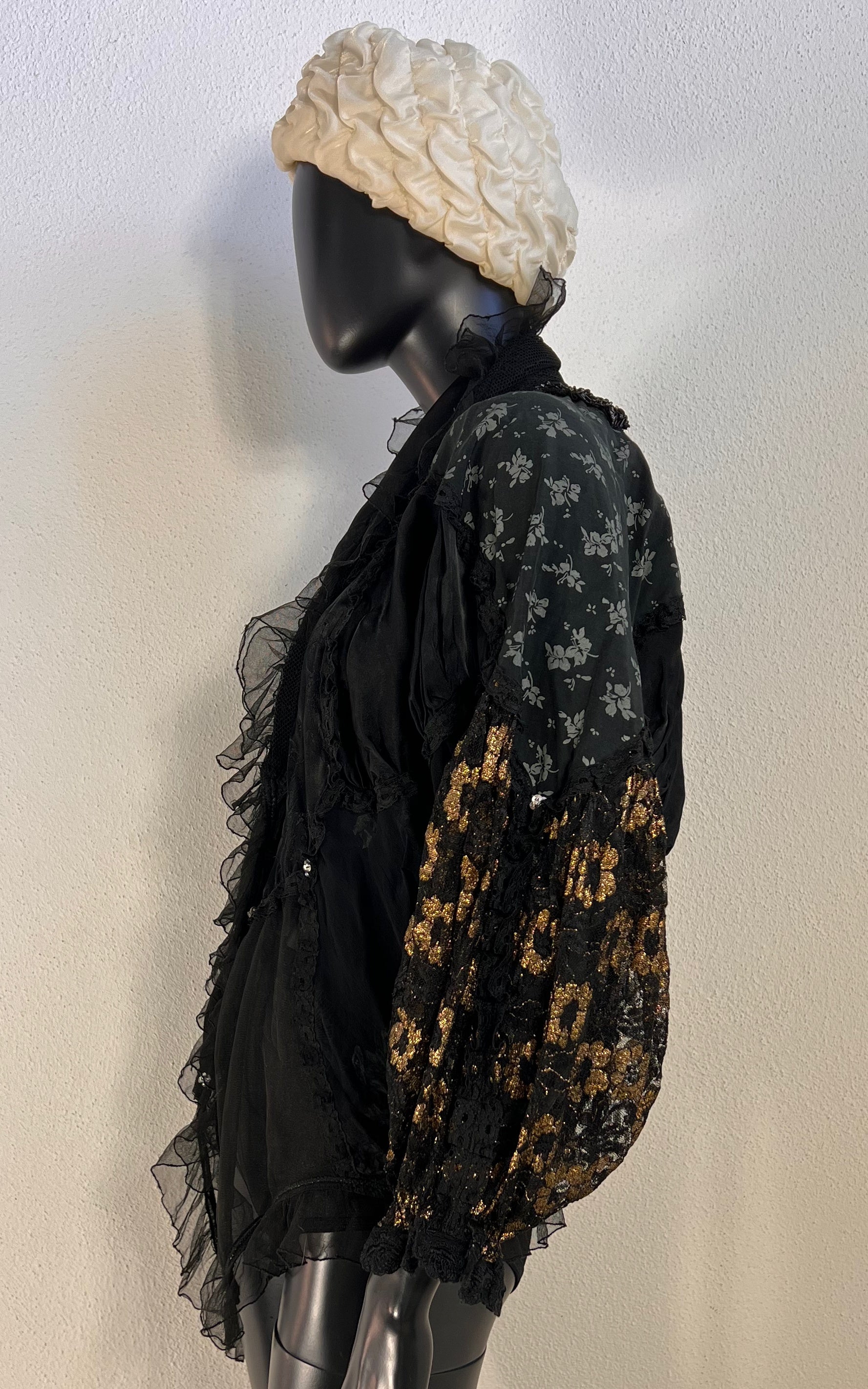Vintage 80s Black Romantic Tulle Blouse