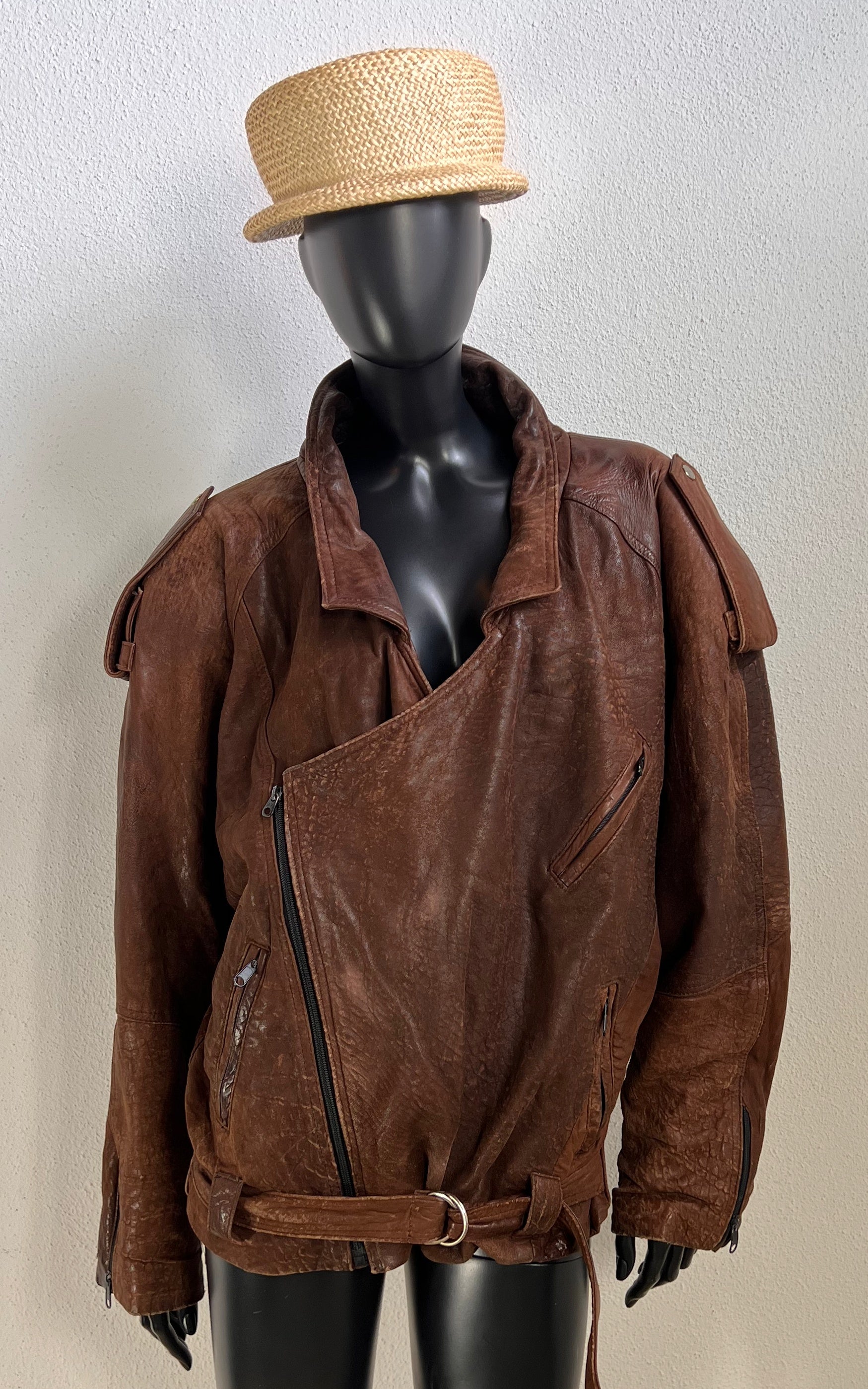 Vintage Distressed Oversize Leather Biker Jacket