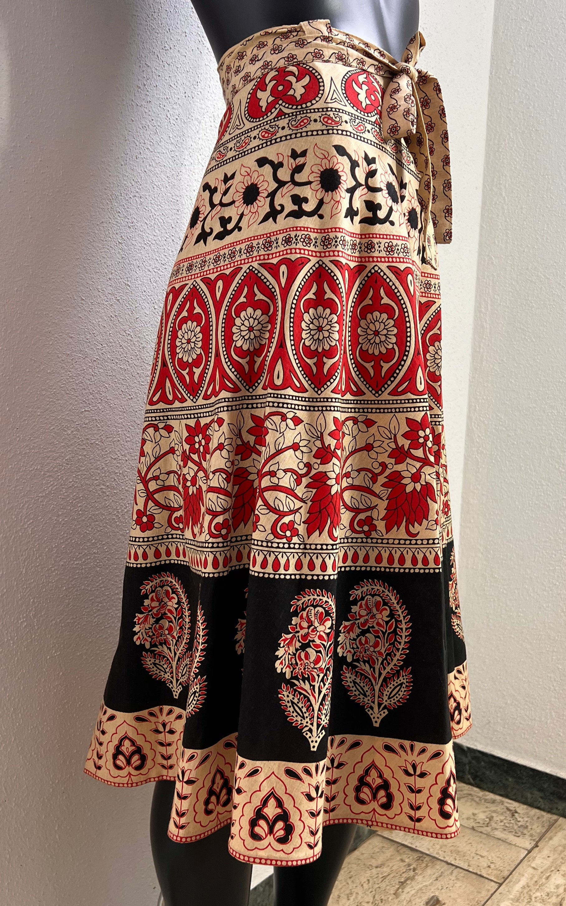 Vintage 70s Block Print Wrap Skirt