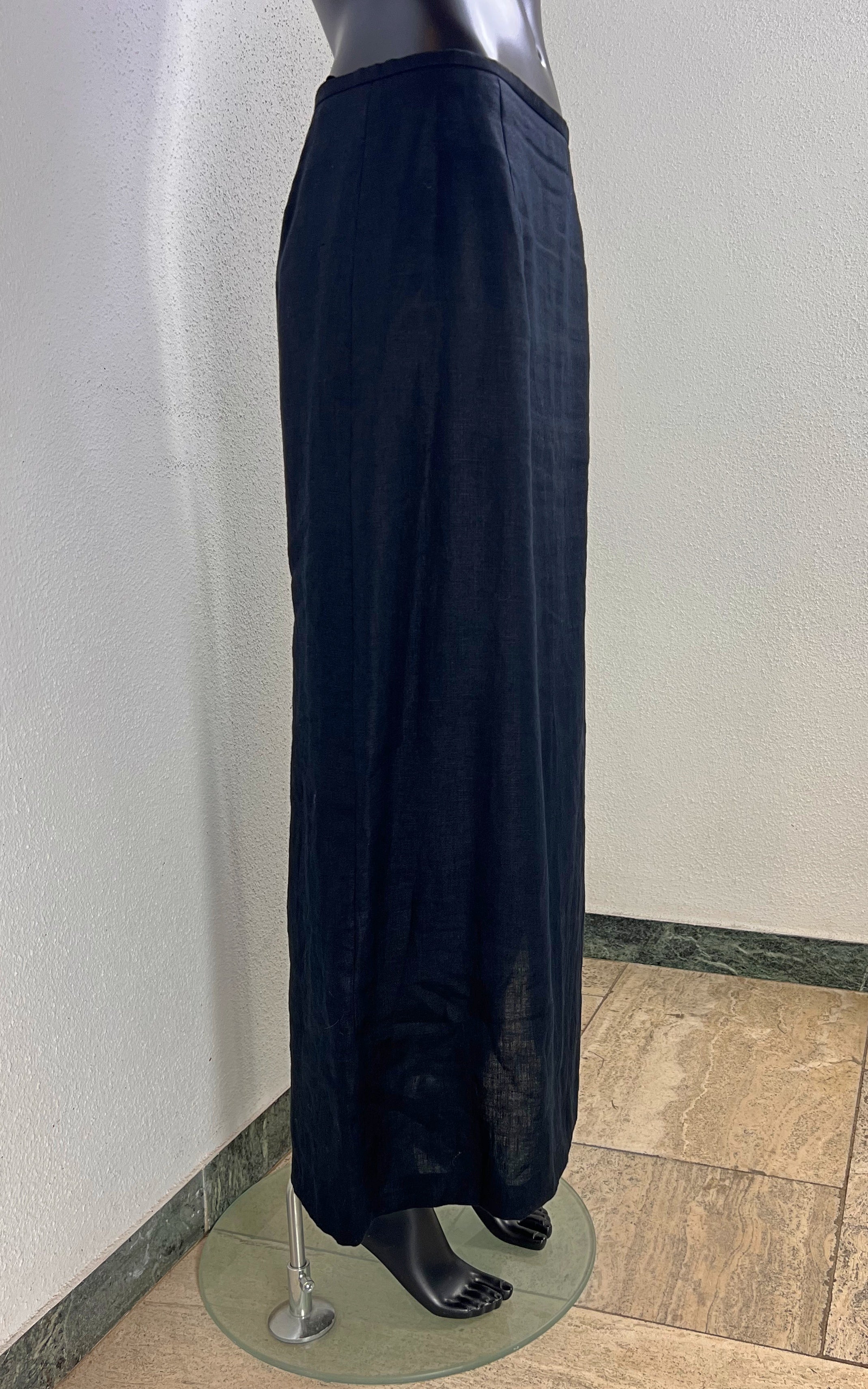 Vintage 90s Black Linen Maxi Skirt