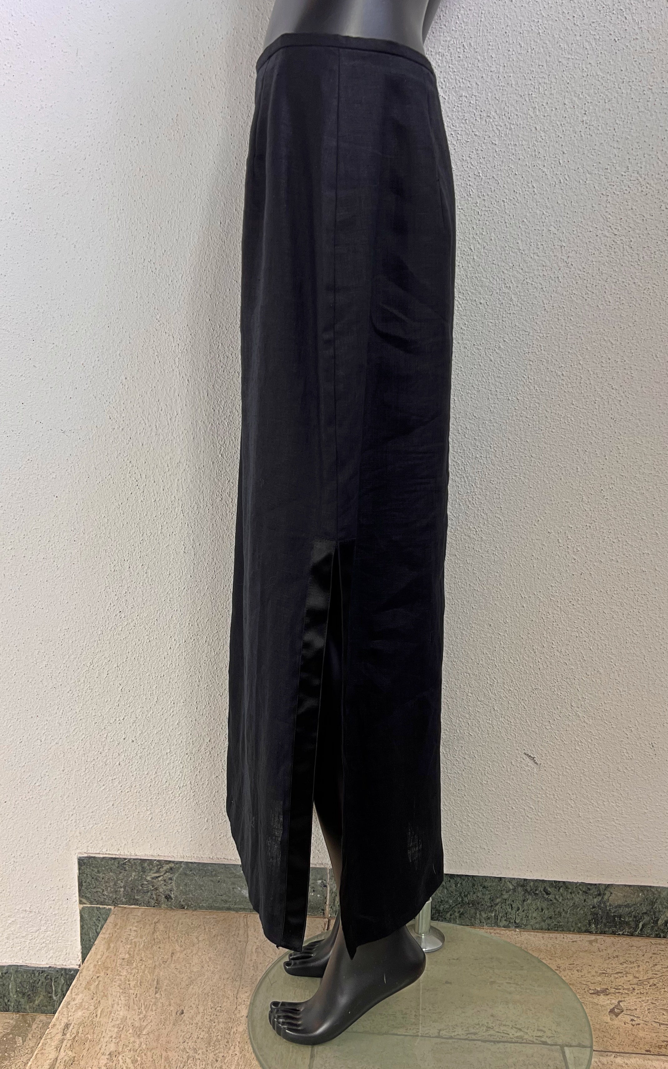 Vintage 90s Black Linen Maxi Skirt