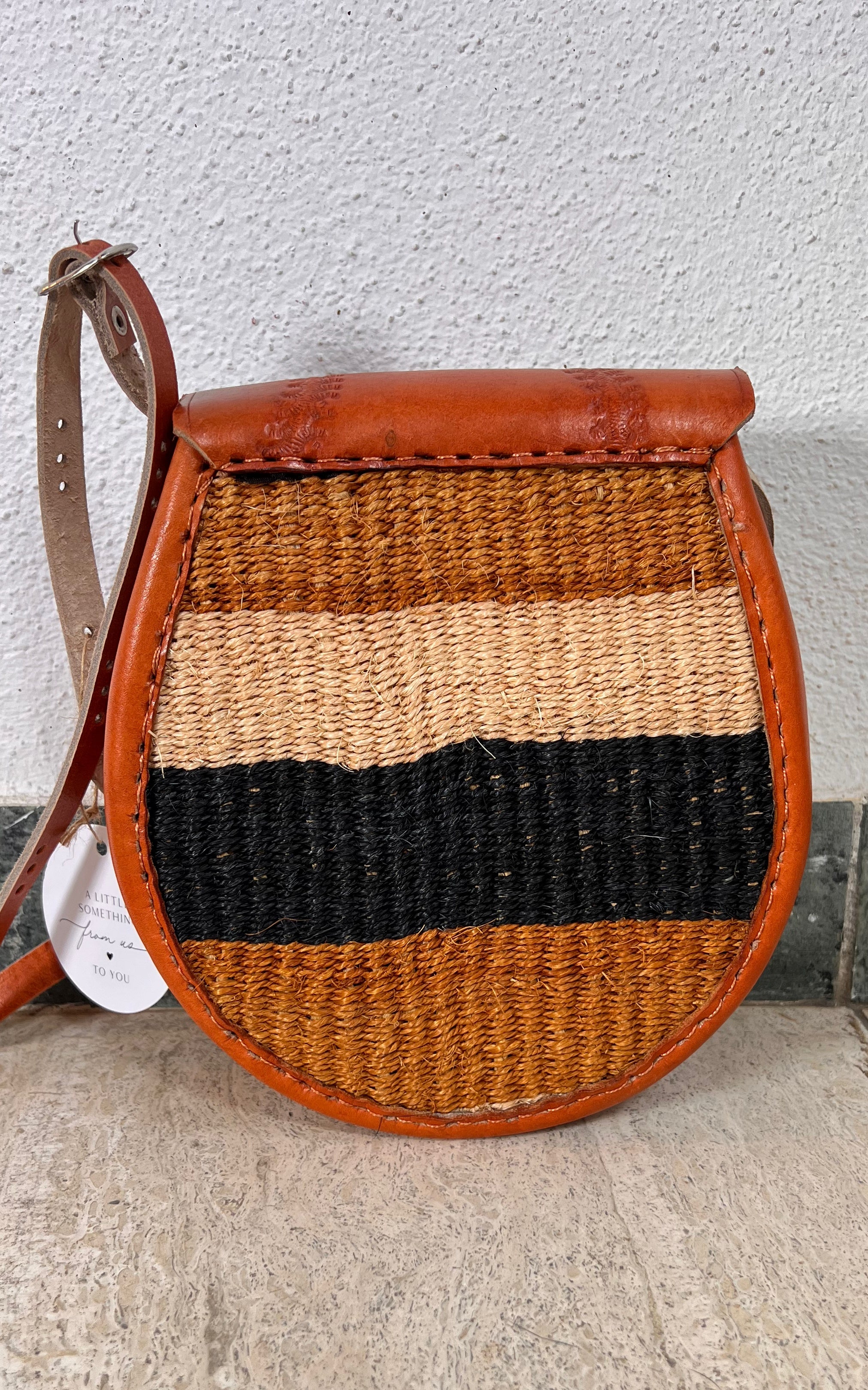 New African Kiondo Sisal and Leather Cross Body Bag