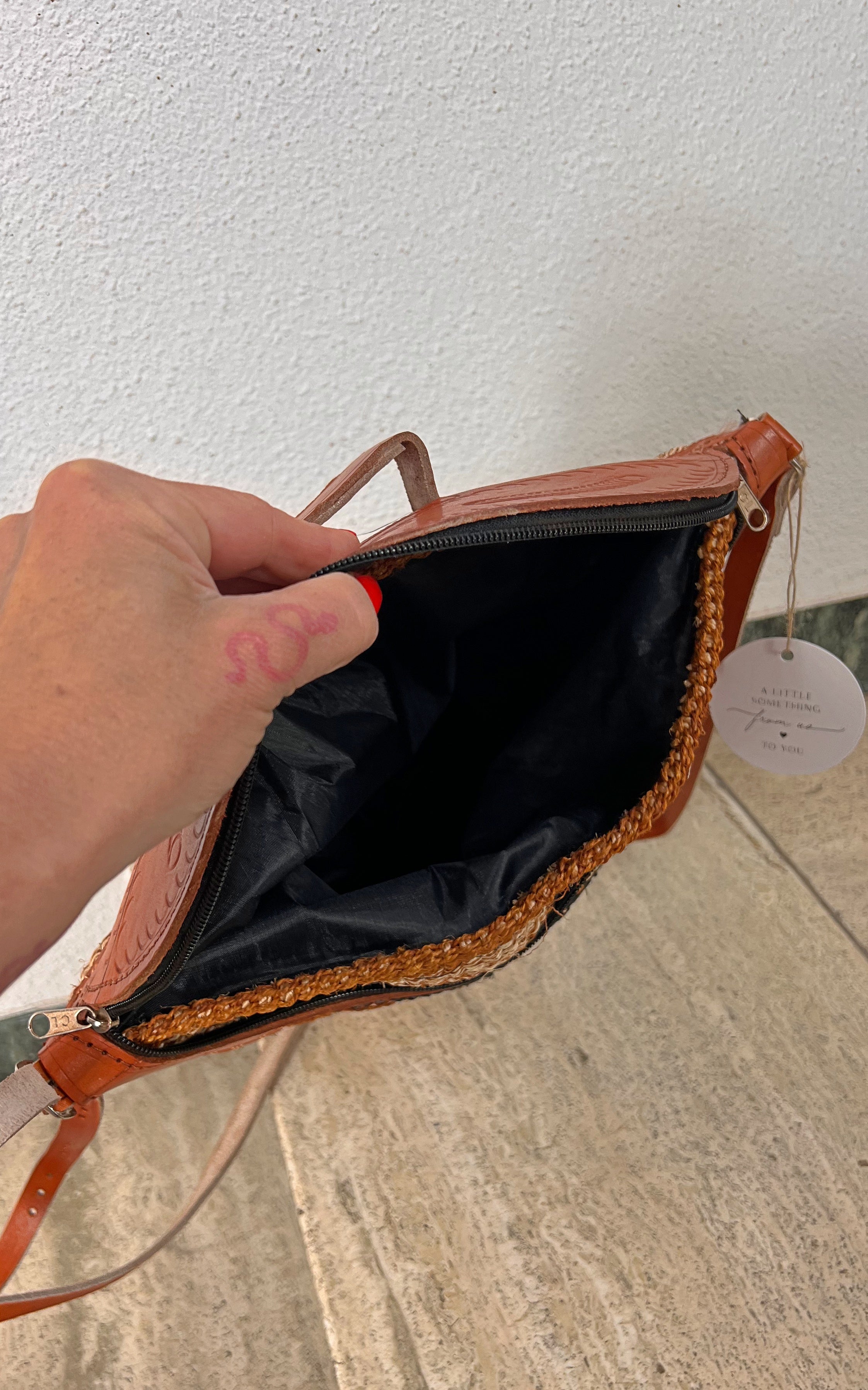 New African Kiondo Sisal and Leather Cross Body Bag