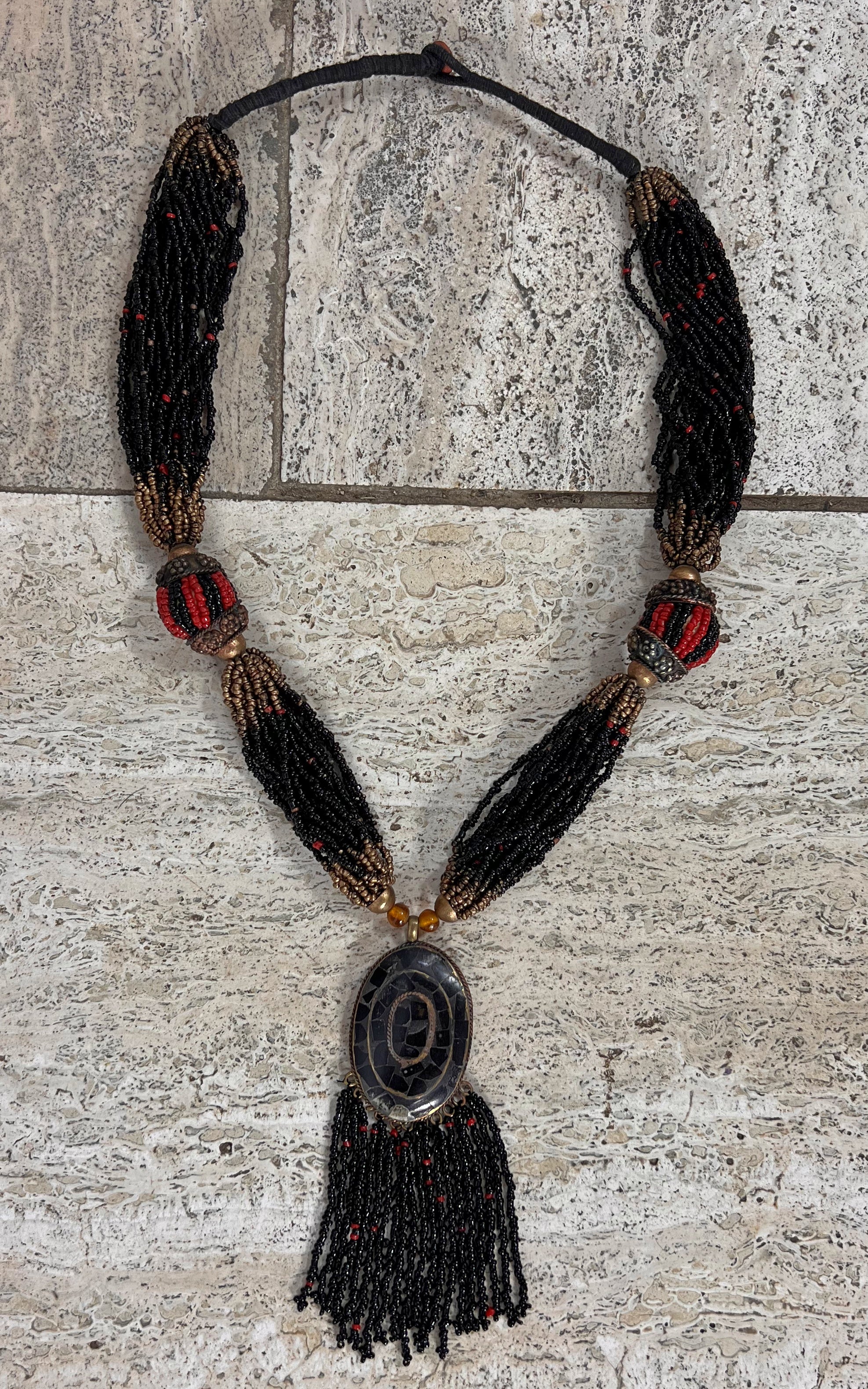 Vintage Tribal Multi-Strand Beaded Statement Necklace
