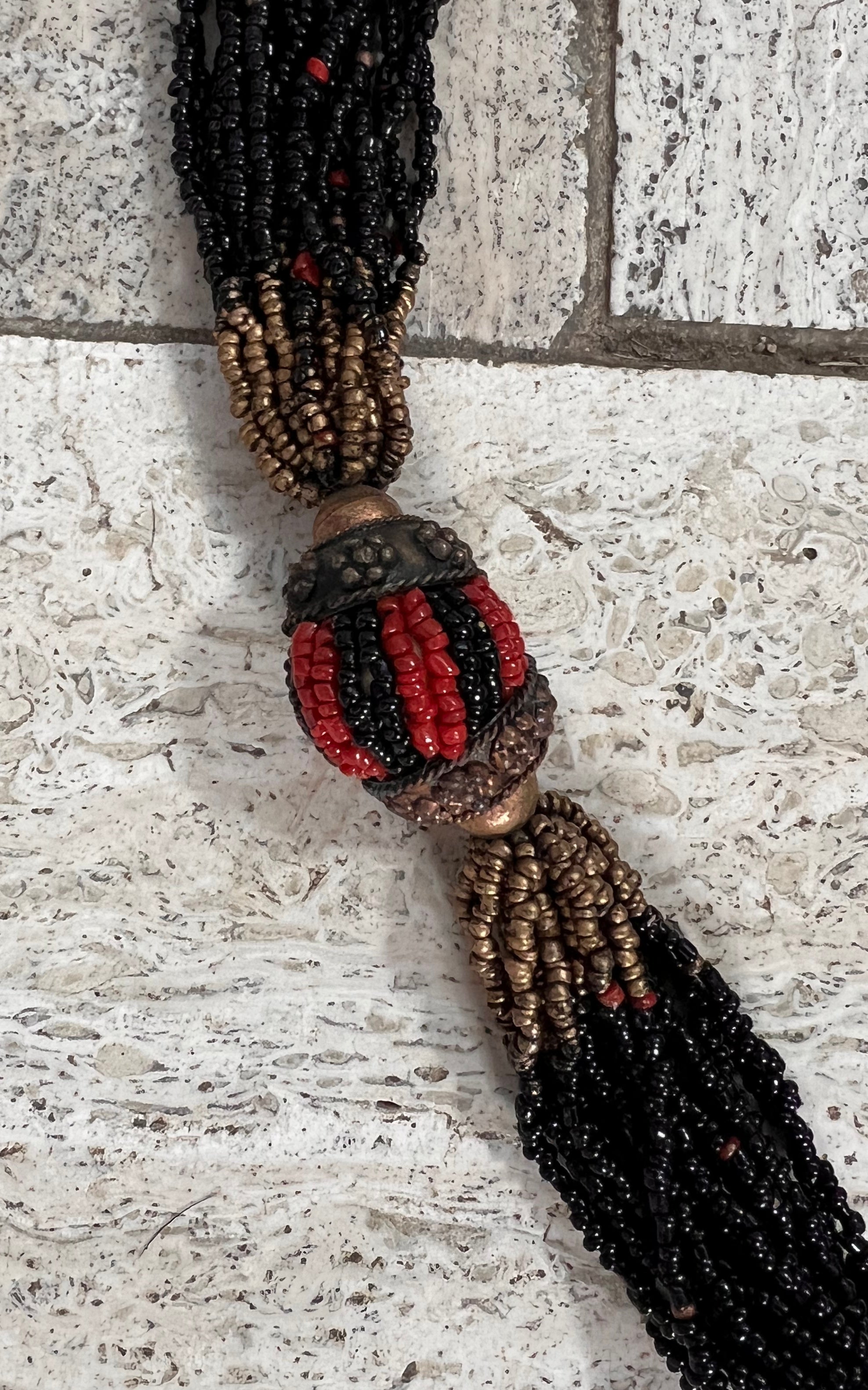 Vintage Tribal Multi-Strand Beaded Statement Necklace