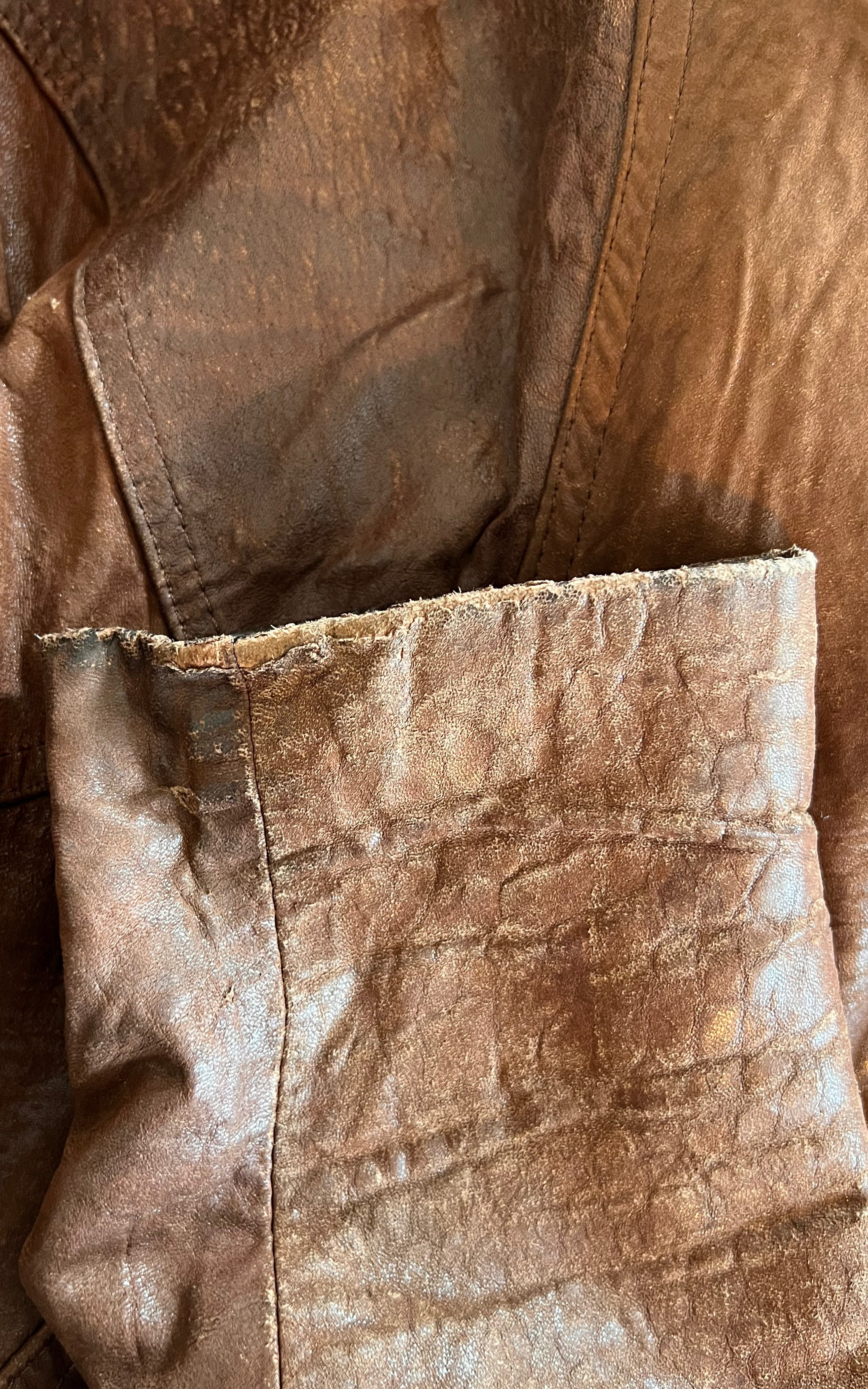 Vintage Distressed Oversize Leather Biker Jacket