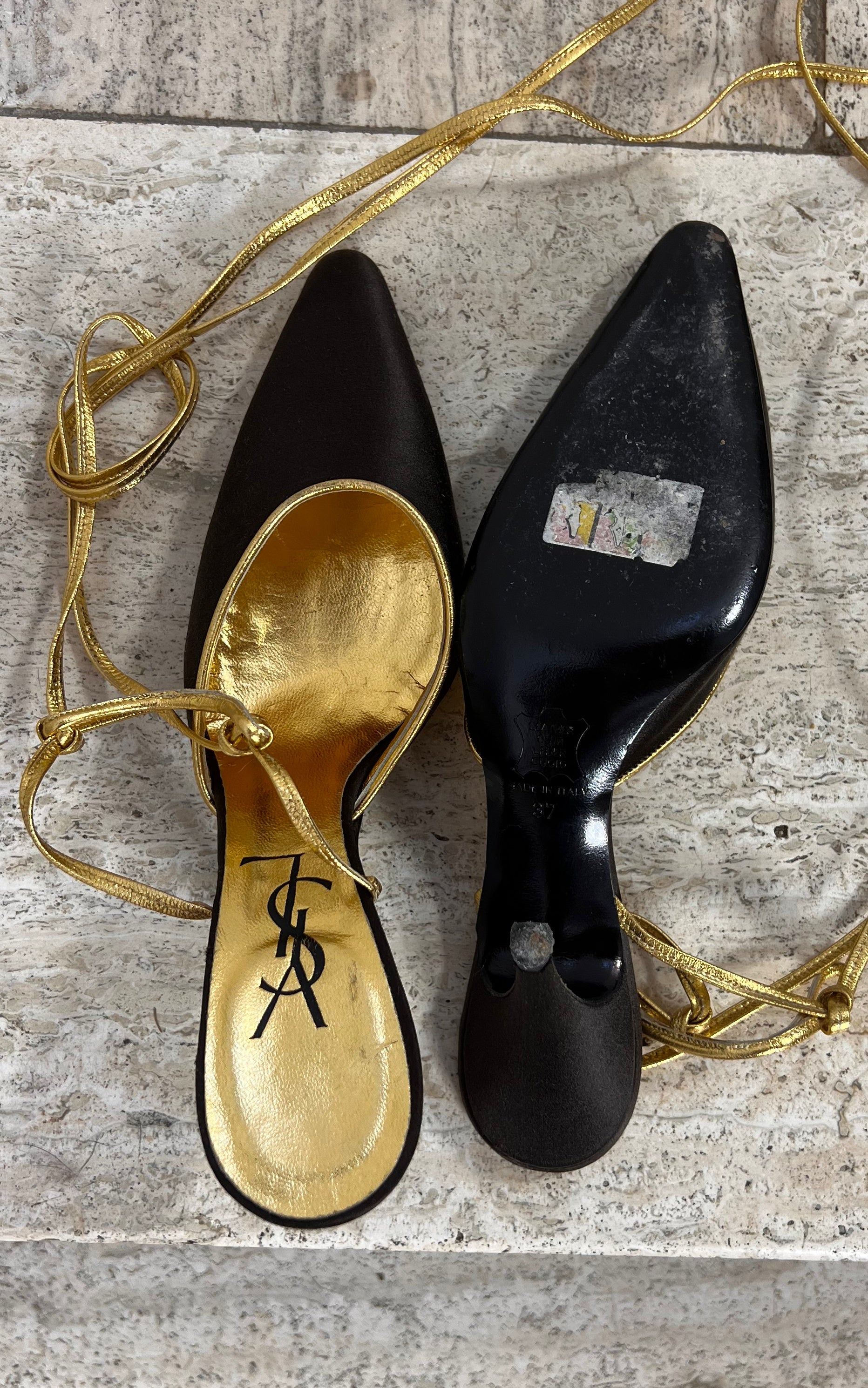 Vintage Yves Saint Laurent Darkbrown Satin Pumps 37