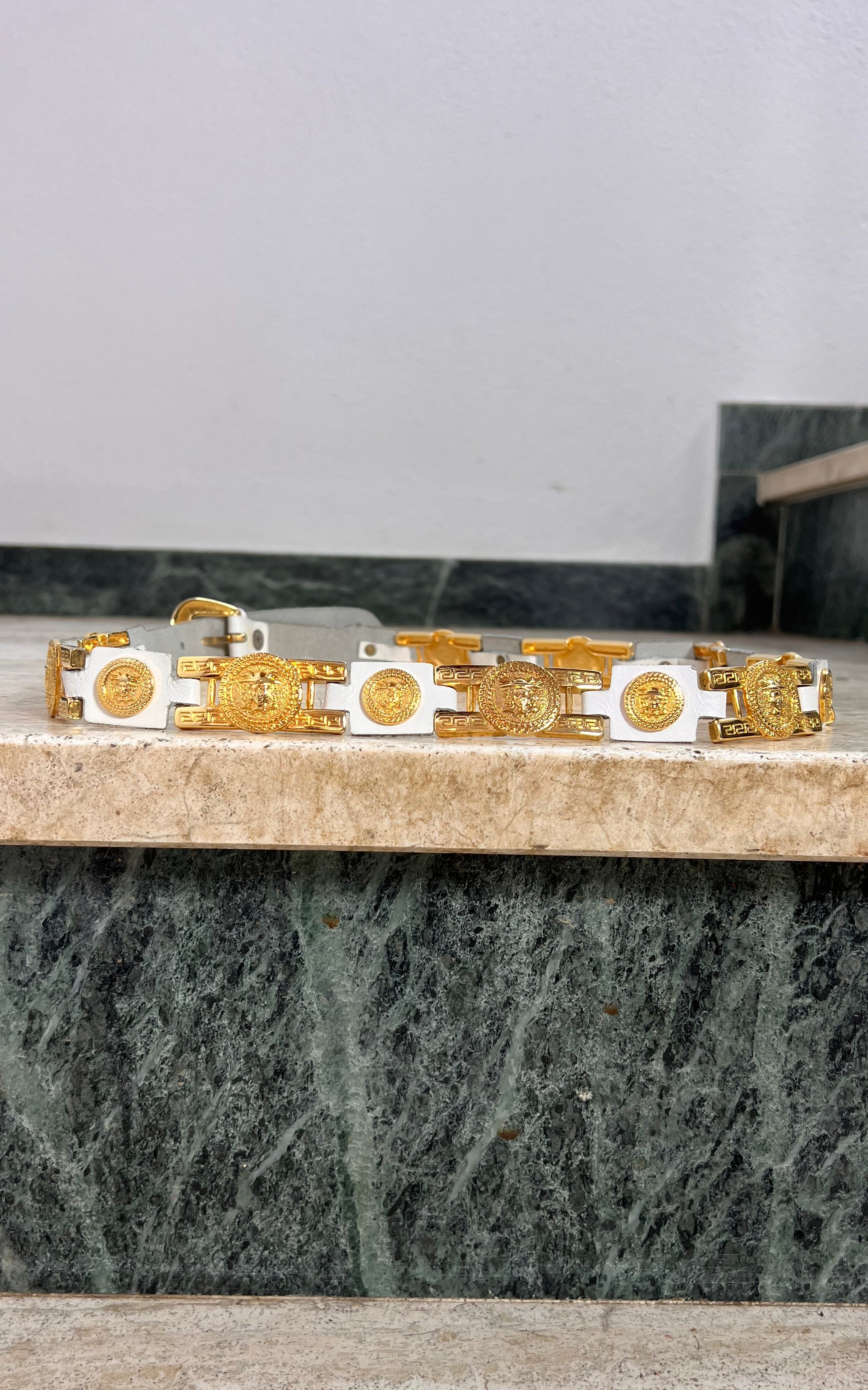 Vintage White and Gold Medusa Belt