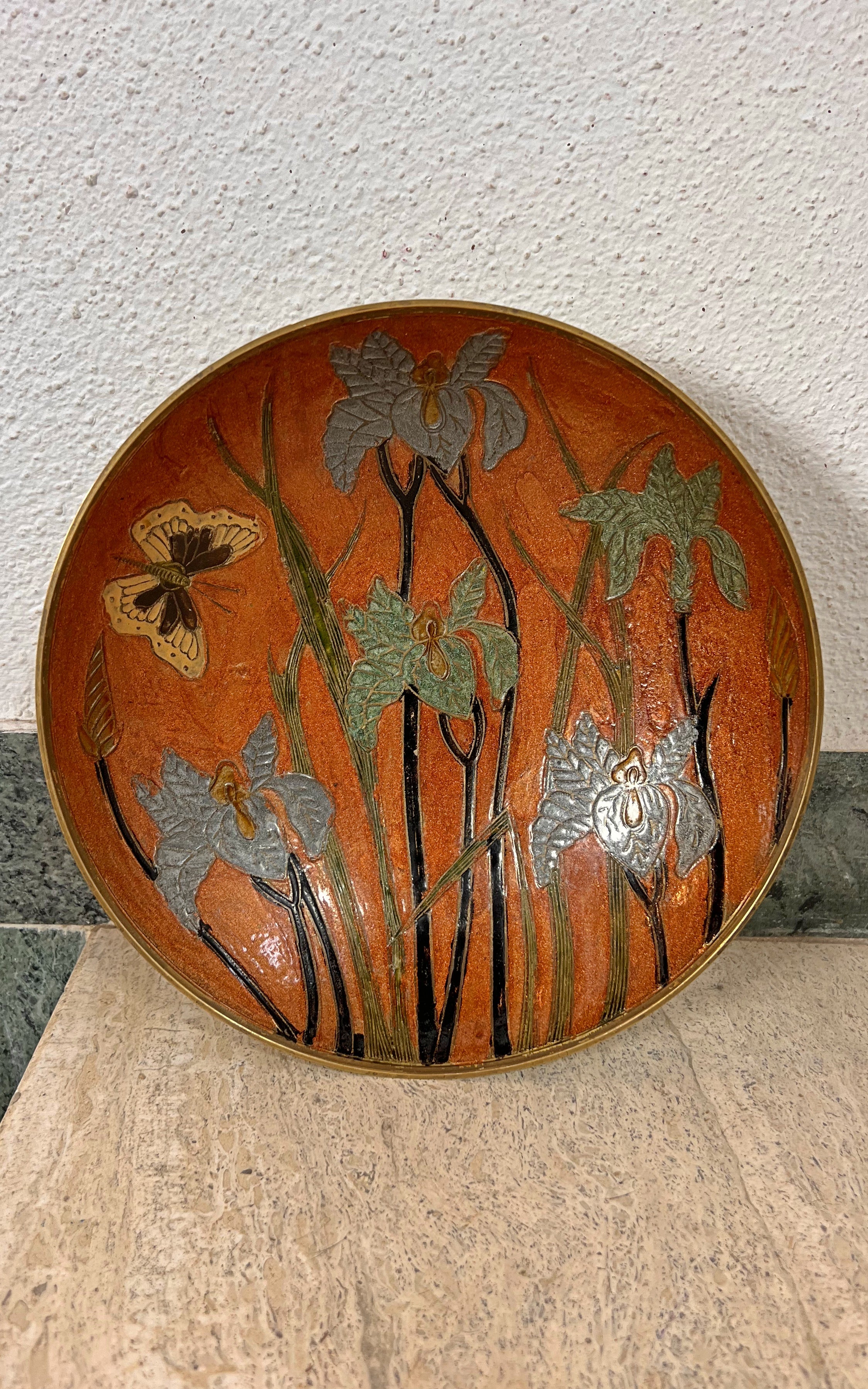 Vintage 70s - Art Nouveau Brass Enamel Bowl Cloisonne