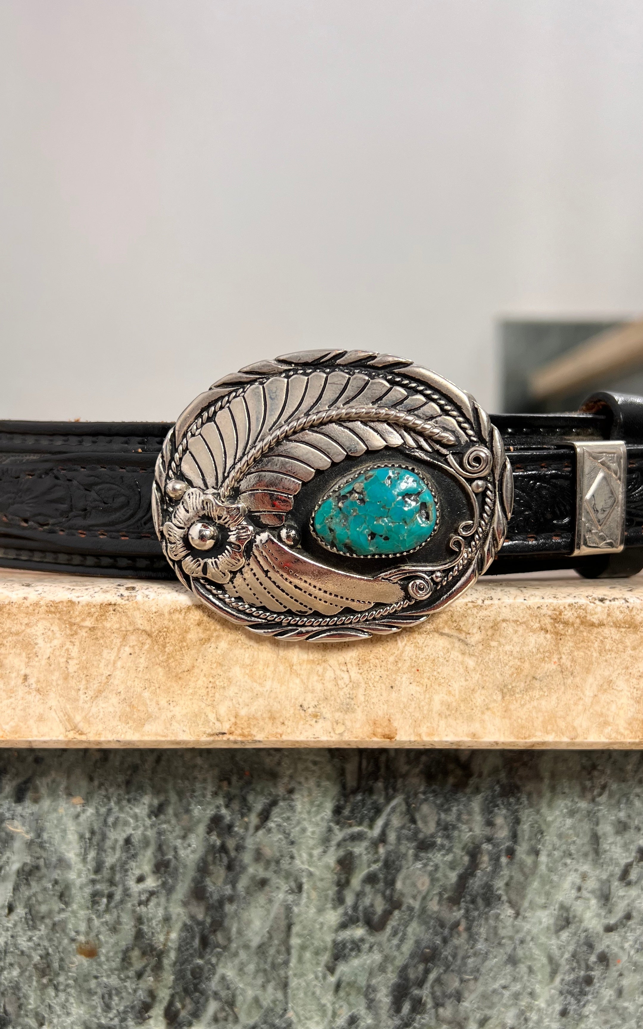 Vintage Textan Turquoise Leather Belt