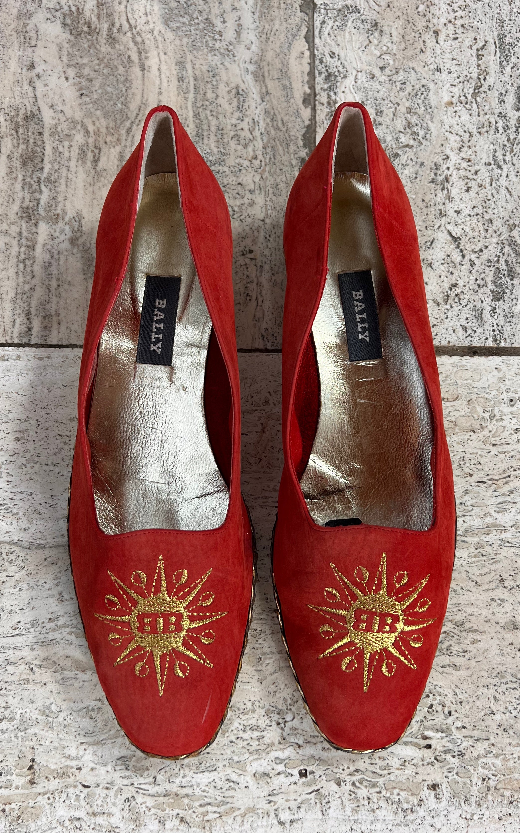 Vintage Bally Sun Motif Wedge Loafers 41