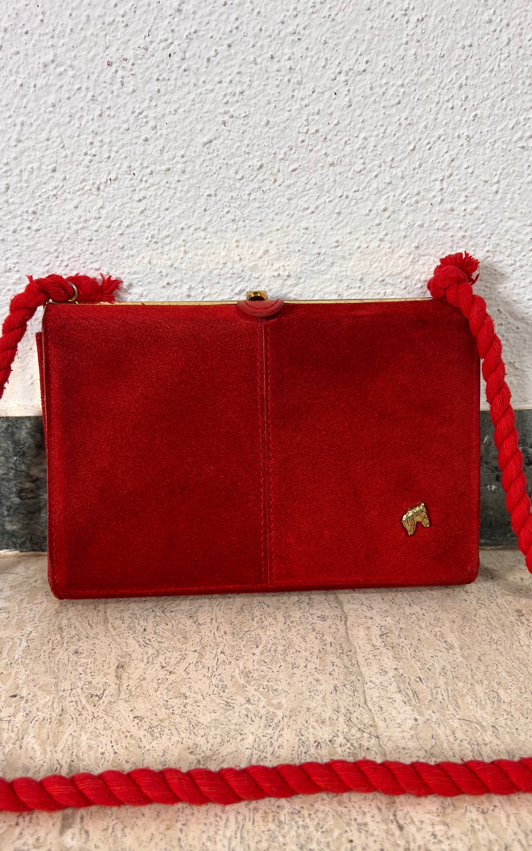 Vintage Red Suede Pony Bag