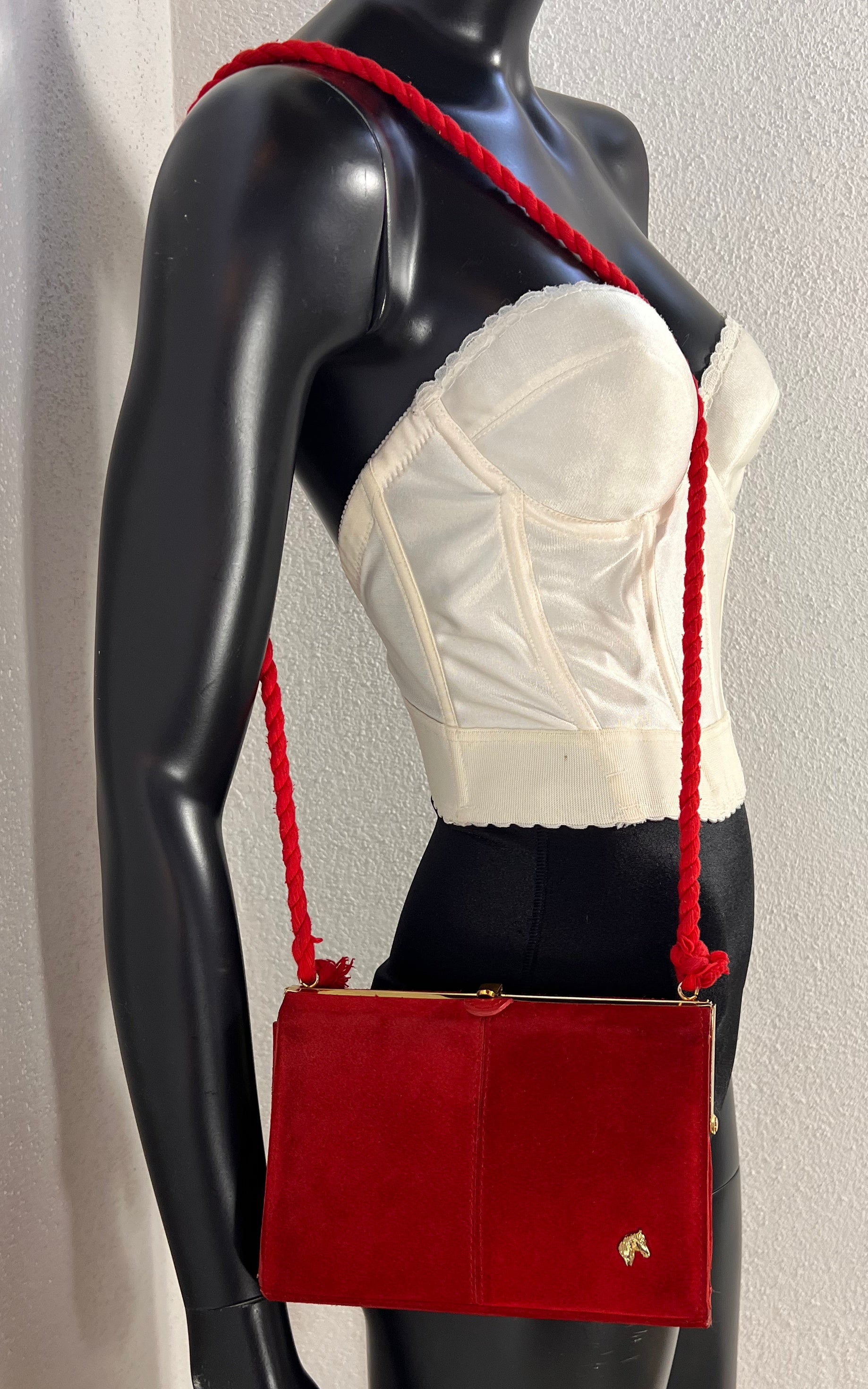 Vintage Red Suede Pony Bag