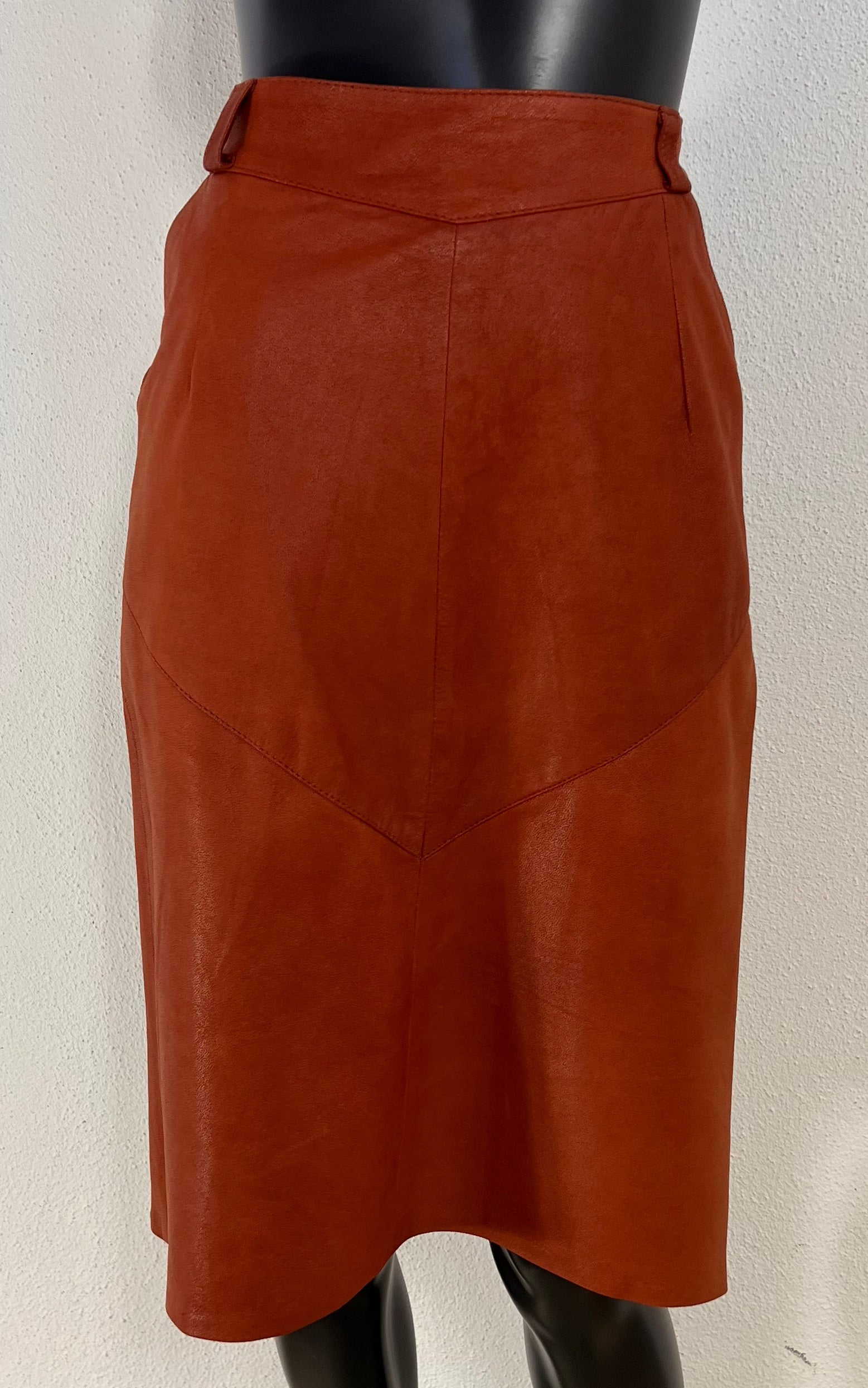 Vintage Leather Pencil Skirt Orange Brown