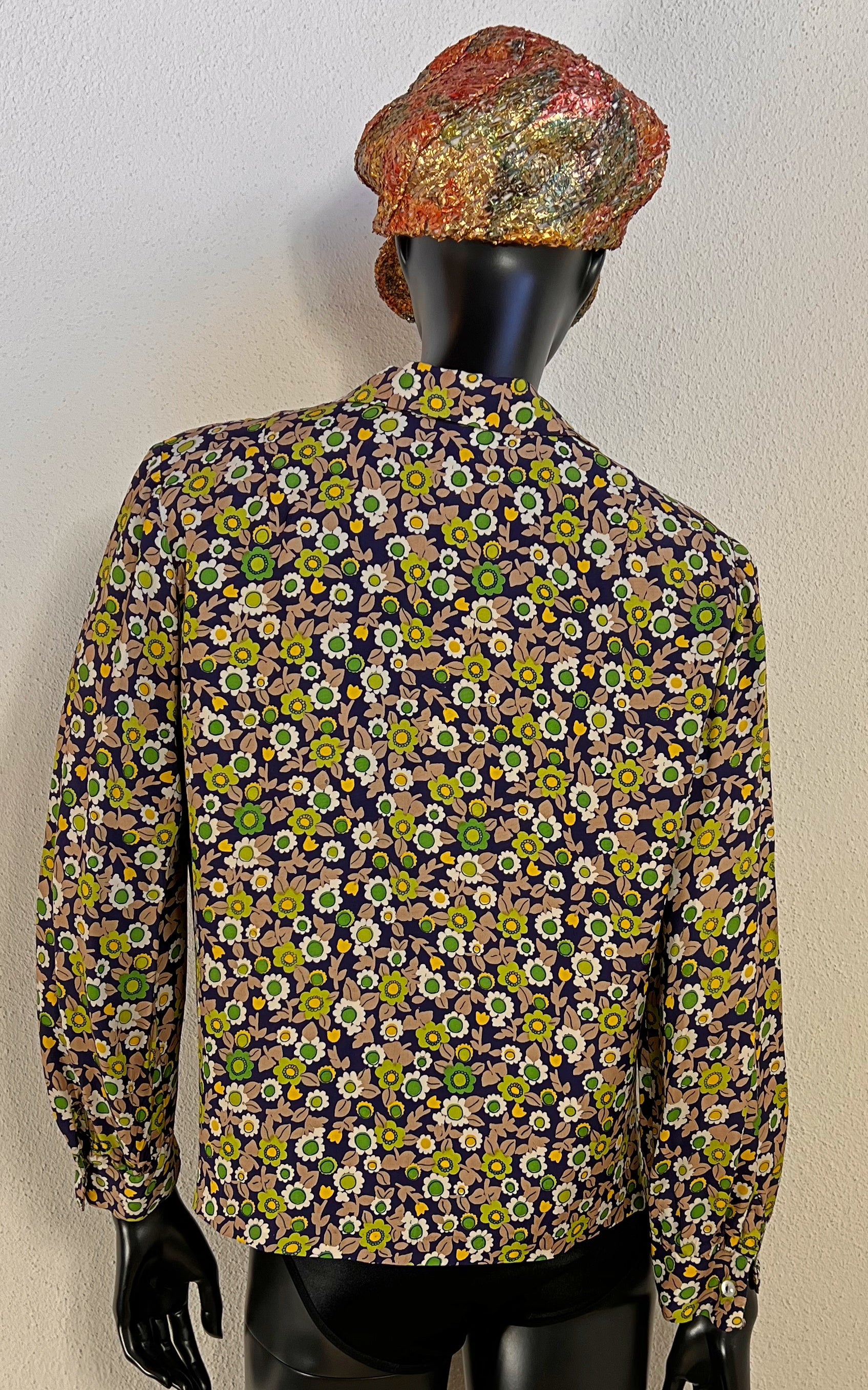 Vintage 70s Rayon Flower Blouse