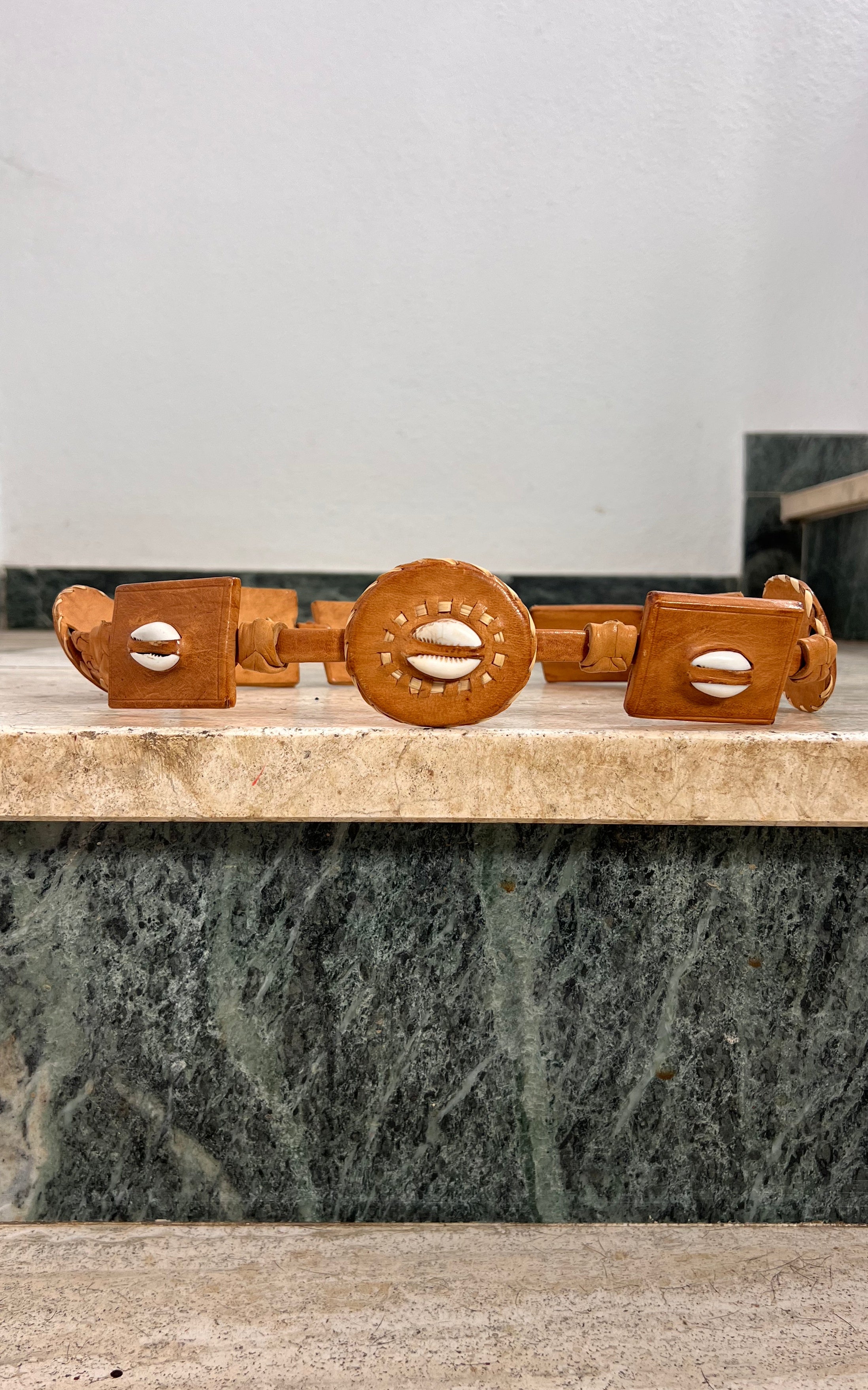 Vintage Handcrafted Leather Belt with Kauri Shells