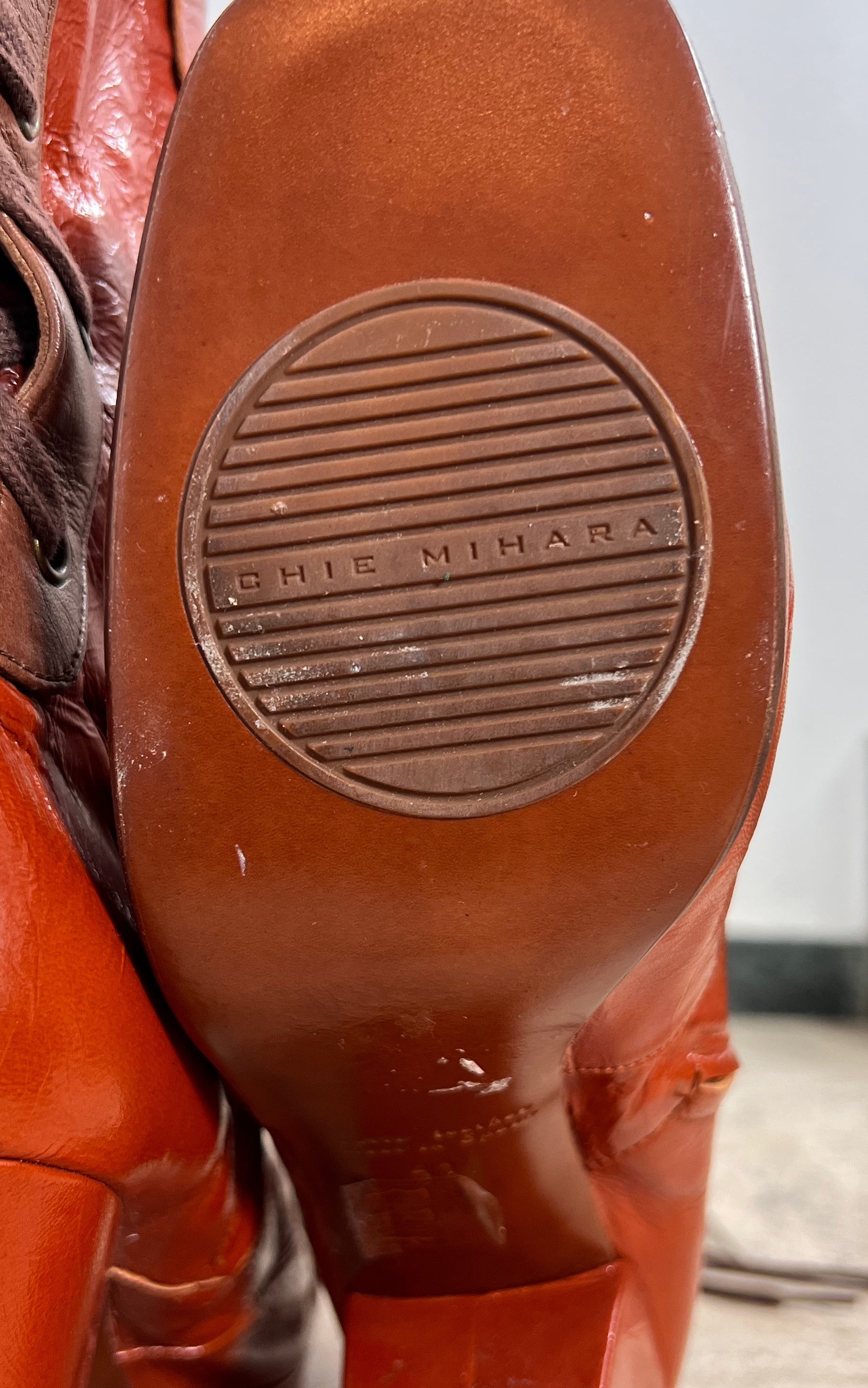 Chie Mihara Leather Lace-Up Boots Burnt Orange 41