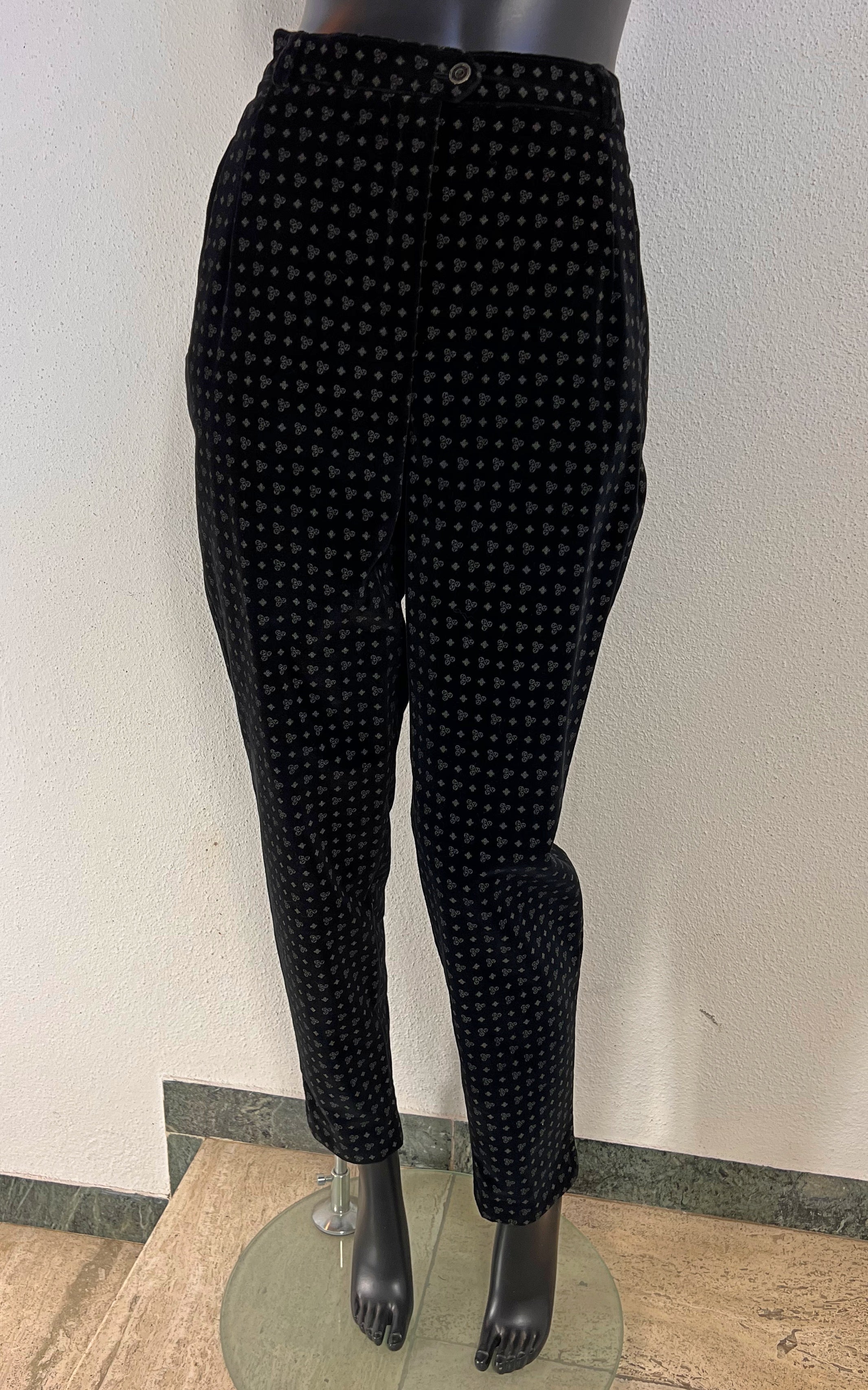 Vintage Elegance Paris Velvet Tapered Trousers with Geometric Print