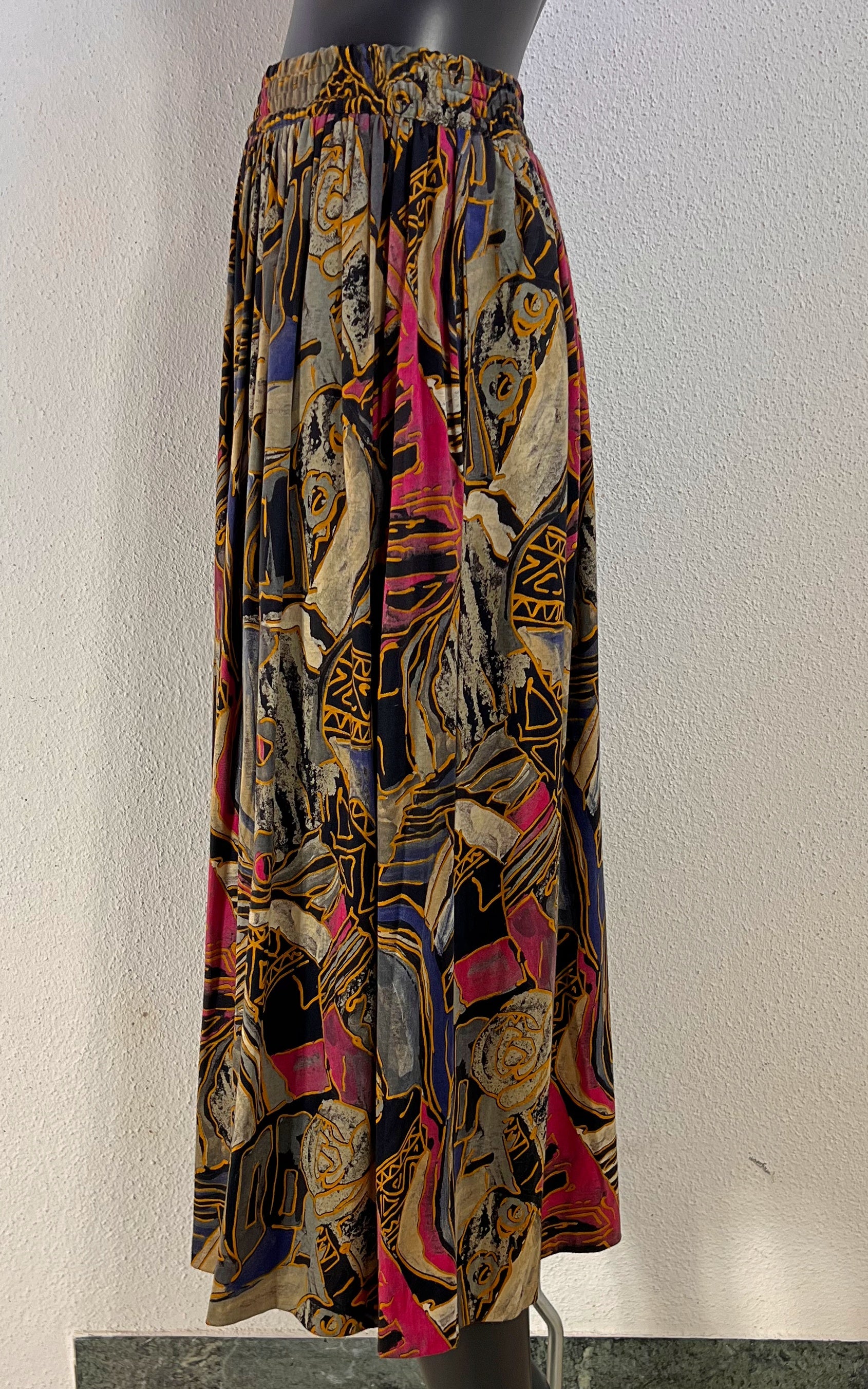 Vintage 90s Abstract Pattern Midi Skirt