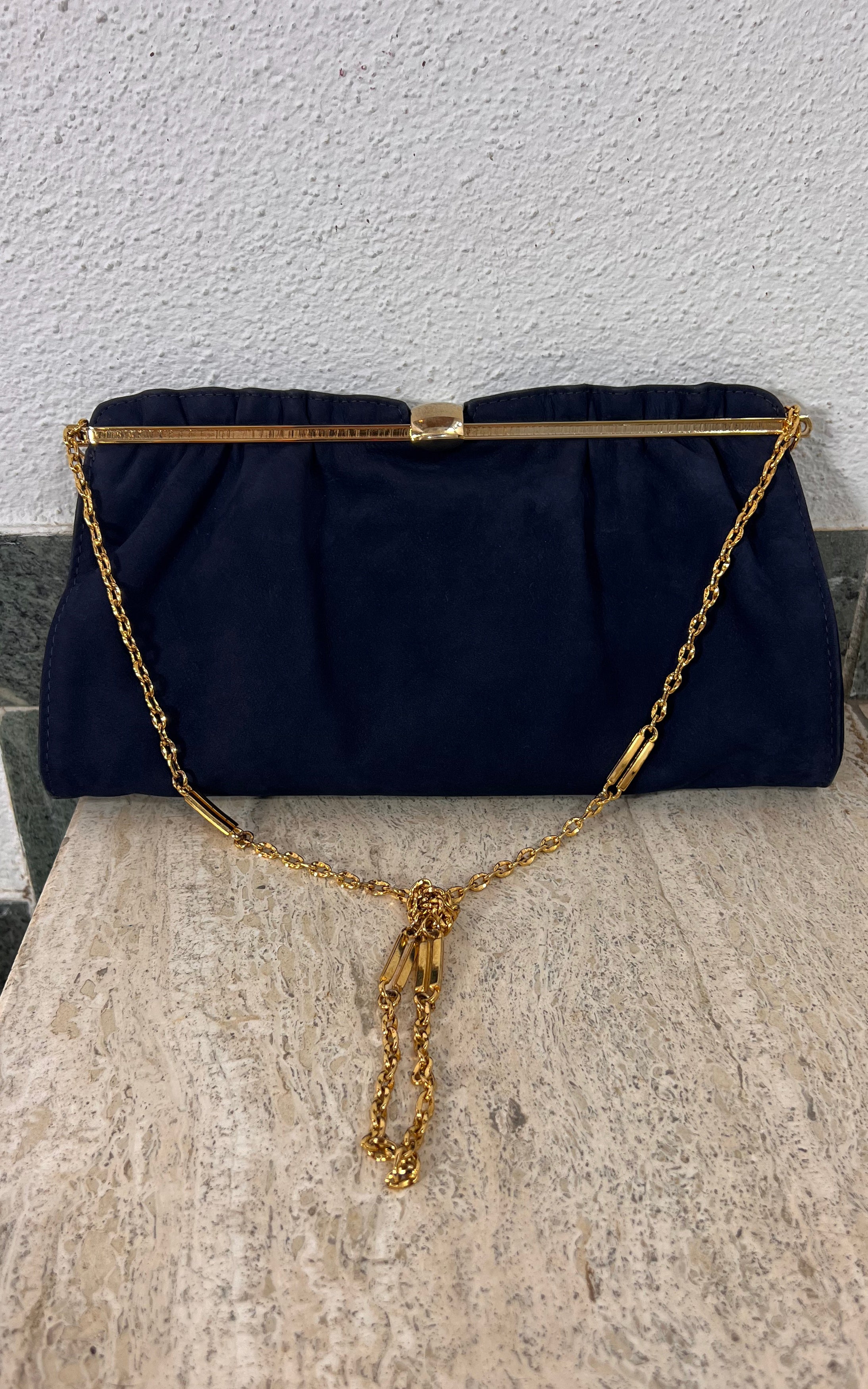 Vintage 70s Blue Leather Bag Clutch