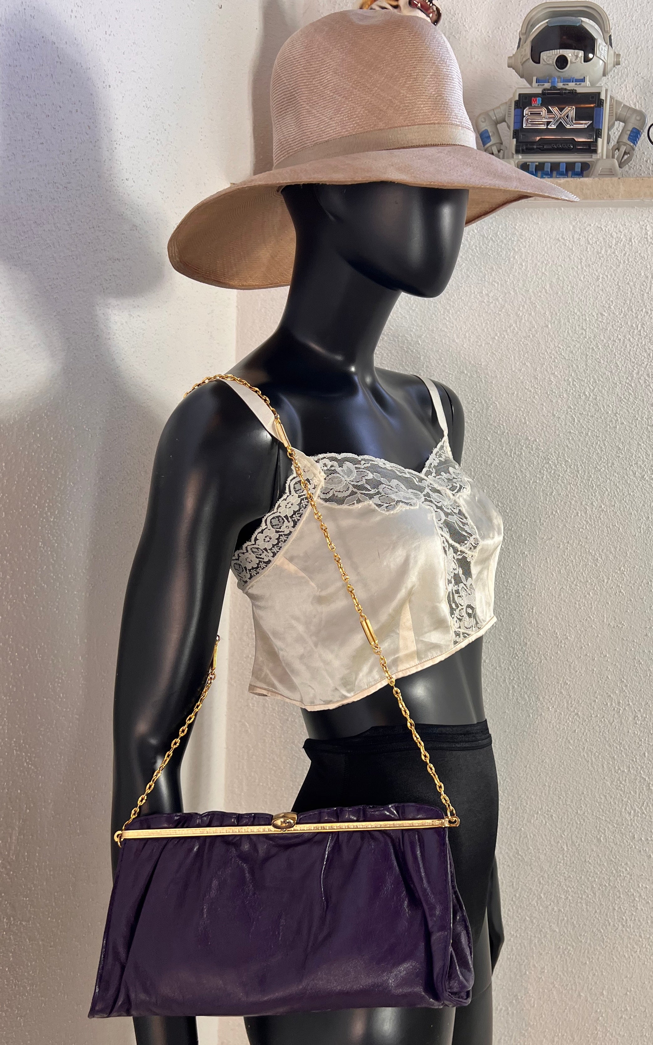 Vintage 70s Purple Leather Bag Clutch