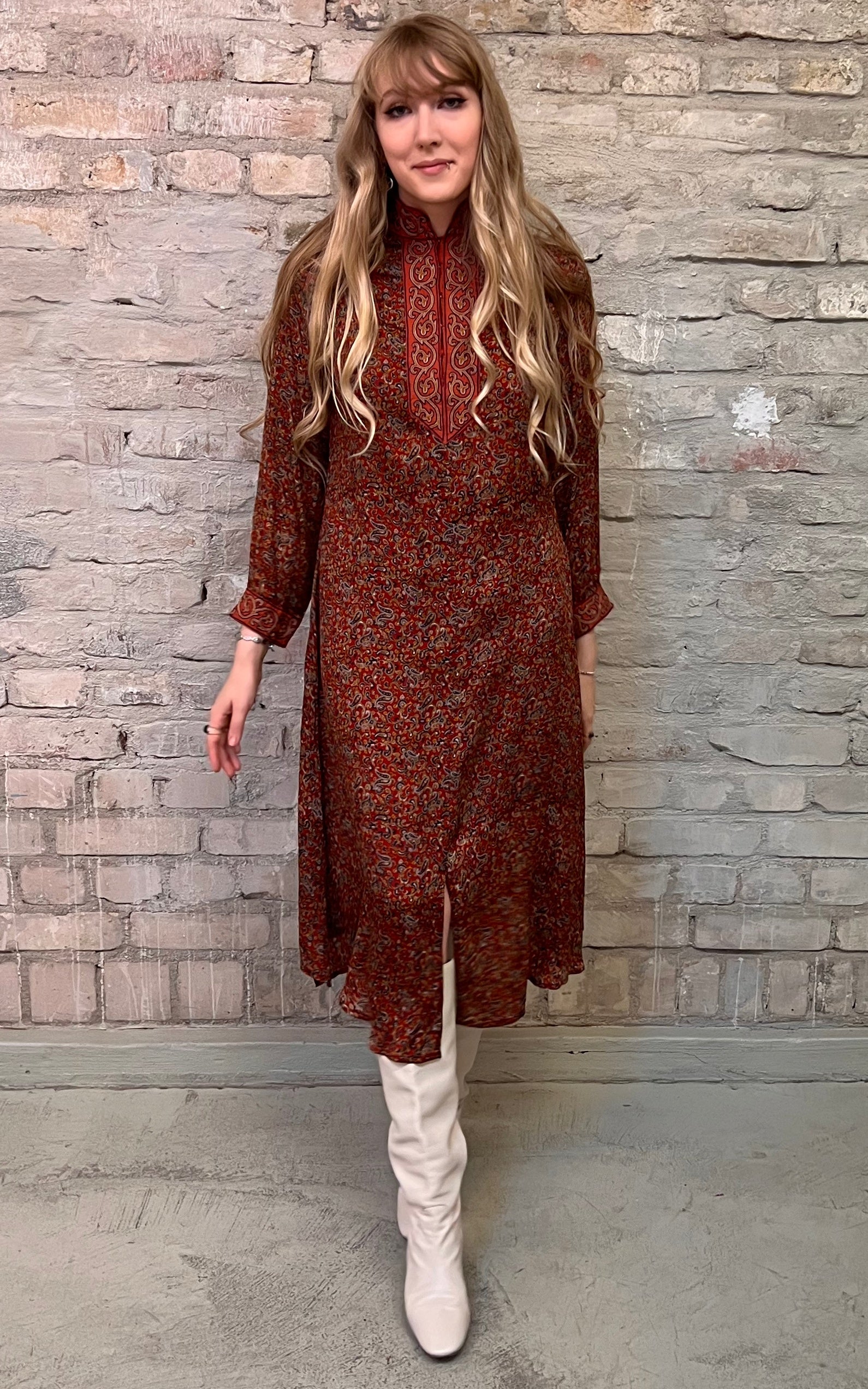 Vintage 70s Indian Silk Caftan Dress