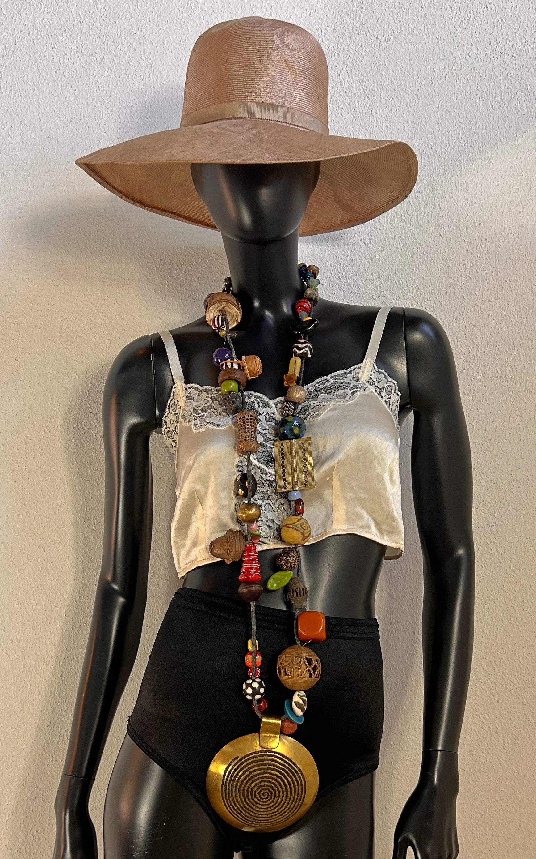 Vintage African Artisan Mixed Bead Statement Necklace