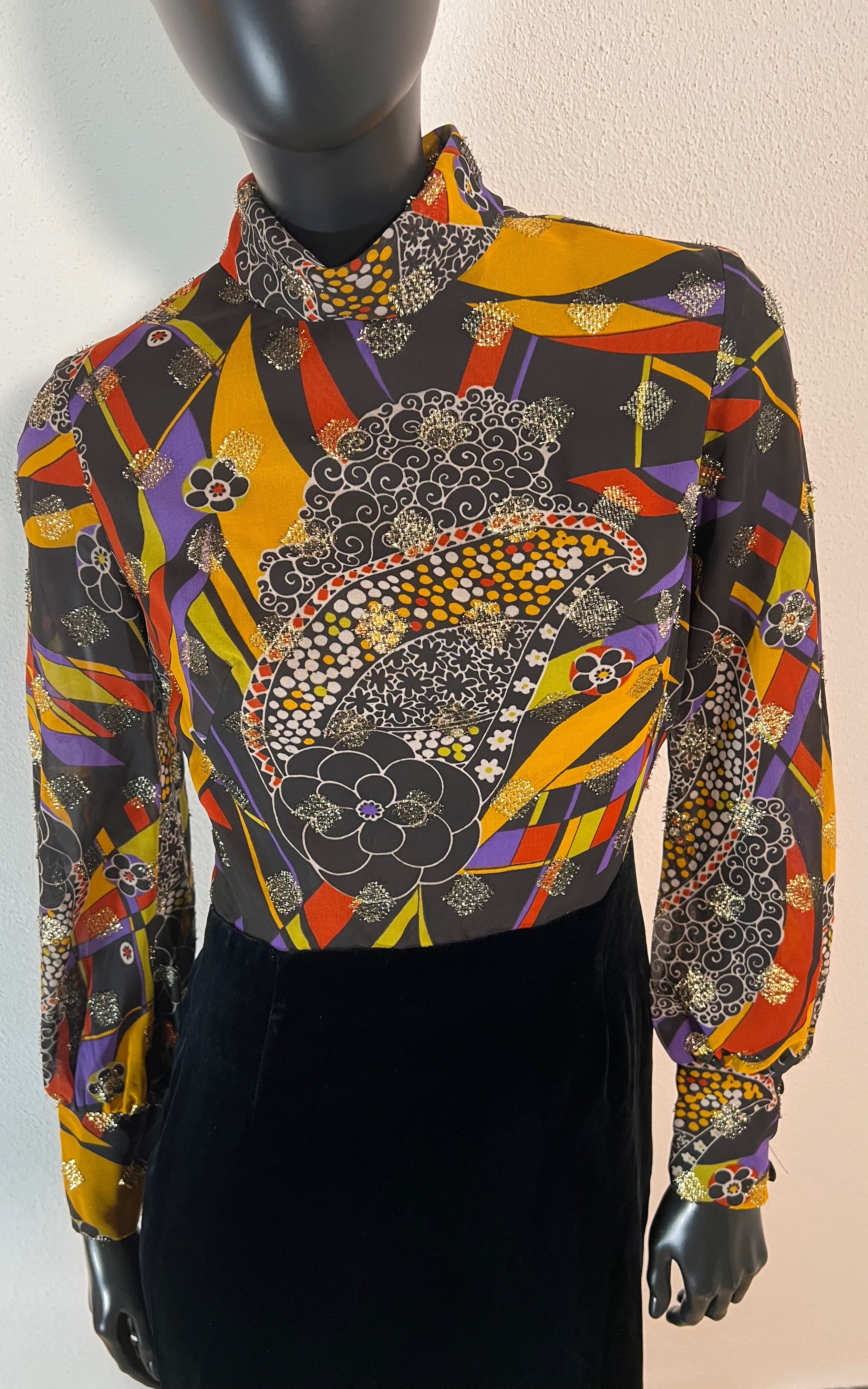 Vintage 70s Psychedelic Velvet Dress