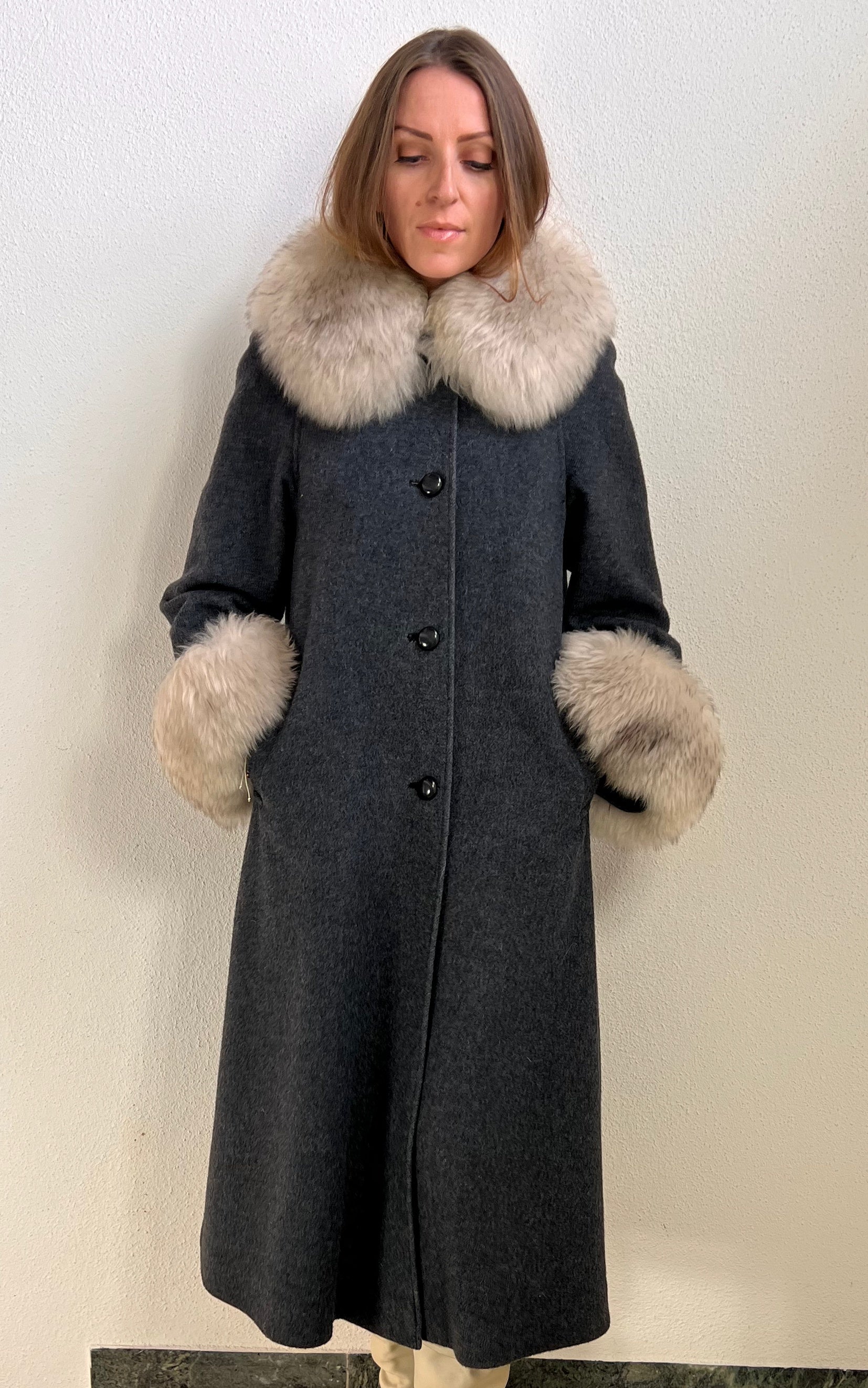 Vintage 1970s Wool Coat with Genuine Fur Trim