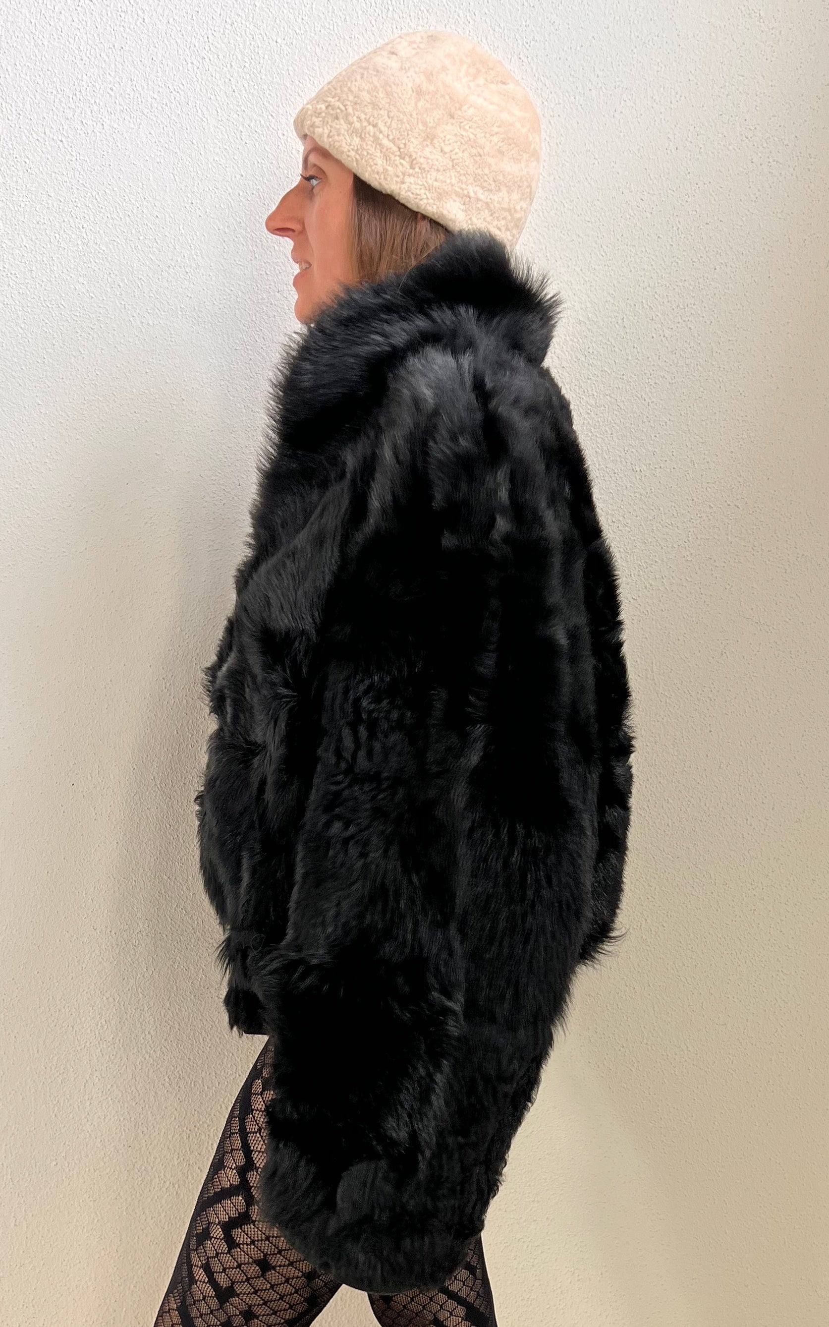 Reworked Curly Lamb Shearling Jacket Black